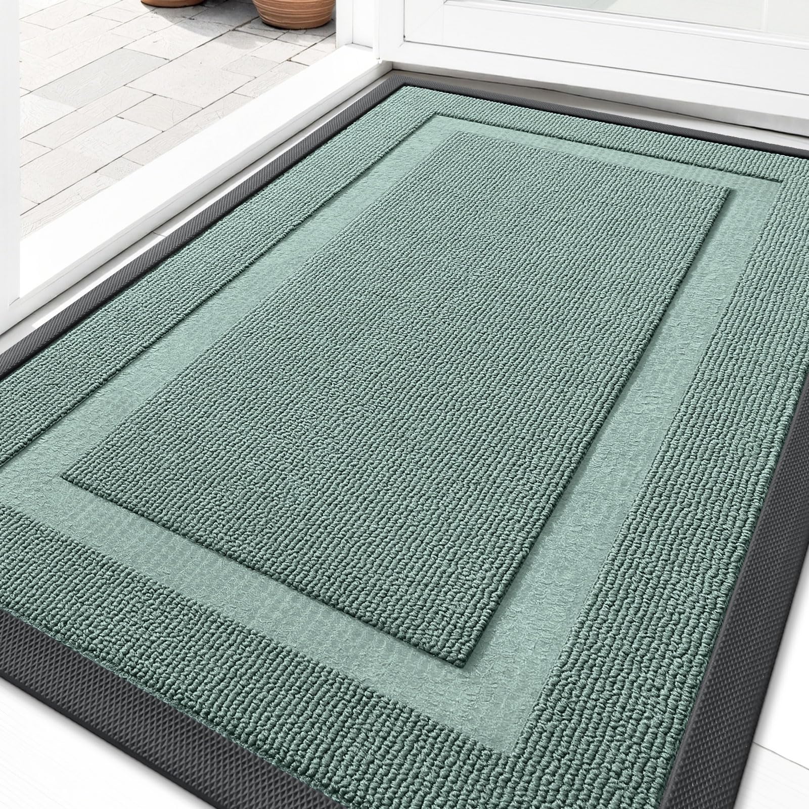 OLANLY Front Door Mat Outside 33x21, All-Season Heavy-Duty Rubber Doormat | Grayish Green, Absorbent, Stain and Fade Resistant, Non-Slip Backing, Low-Profile Indoor Outdoor Floor Mat for Entryway