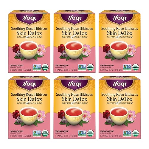 Yogi Tea – Rosa y Jamaica Calmantes, Skin DeTox (paquete de 6) – Apoya un brillo saludable – 96 bolsas de té