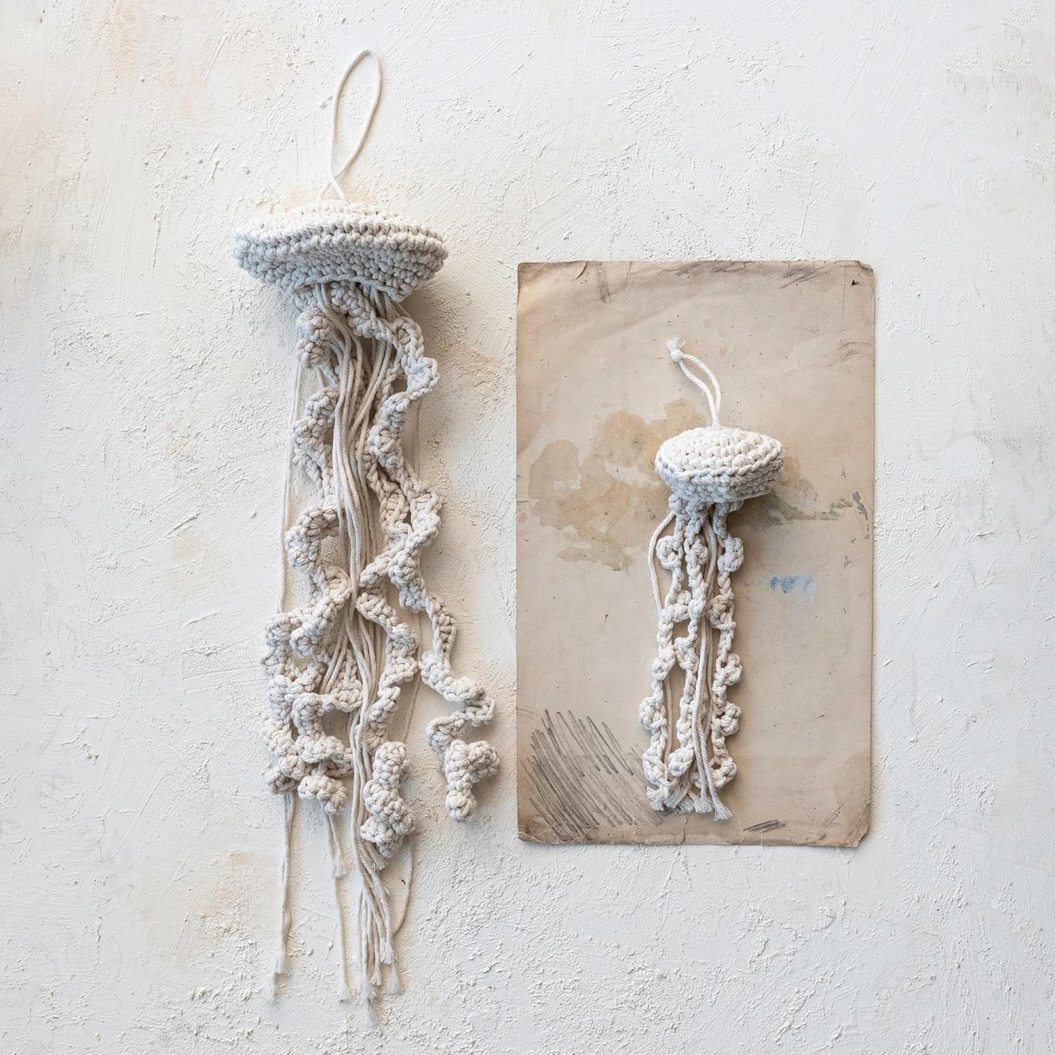 Creative Co-Op Cotton Macrame Jellyfish Ornament, Natural