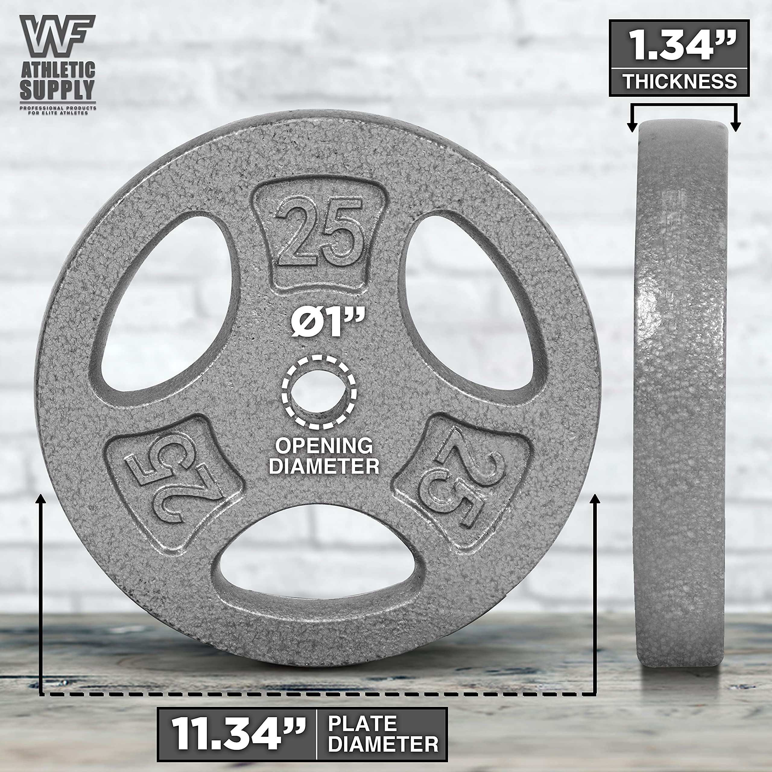 WF Athletic Supply Cast Iron 1-Inch Standard Grip Plate for Strength Training, Muscle Toning, Weight Loss & Crossfit - Gray, 25LB, Set of 2