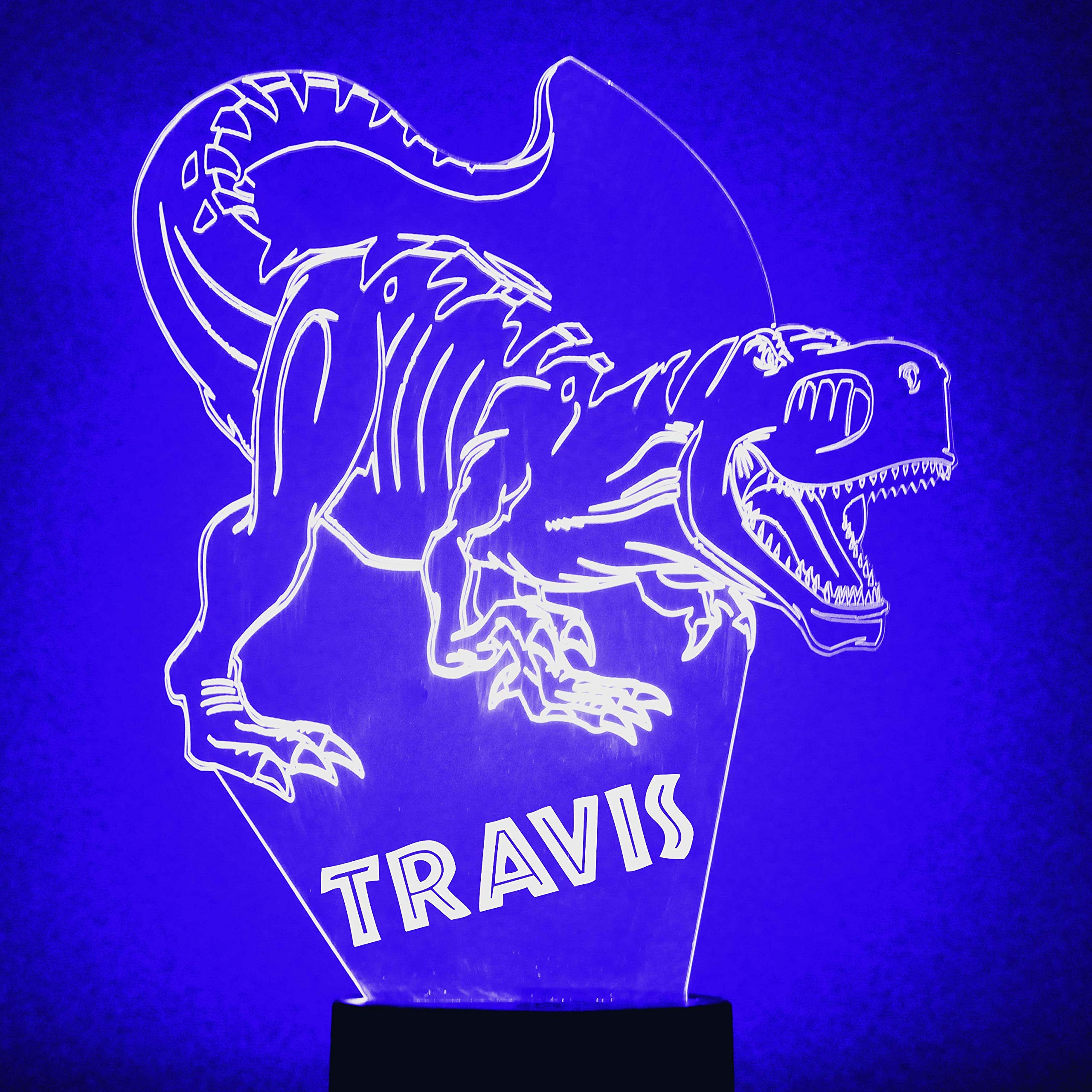 Custom Dinosaur LED Sign Night Light Lamp with Remote, Light Up Display with Personalized Name or Image, Customized, Made in the USA, Clear Acrylic Home, 16 Colors, 4 Modes (Tyrannosaurus T-Rex)