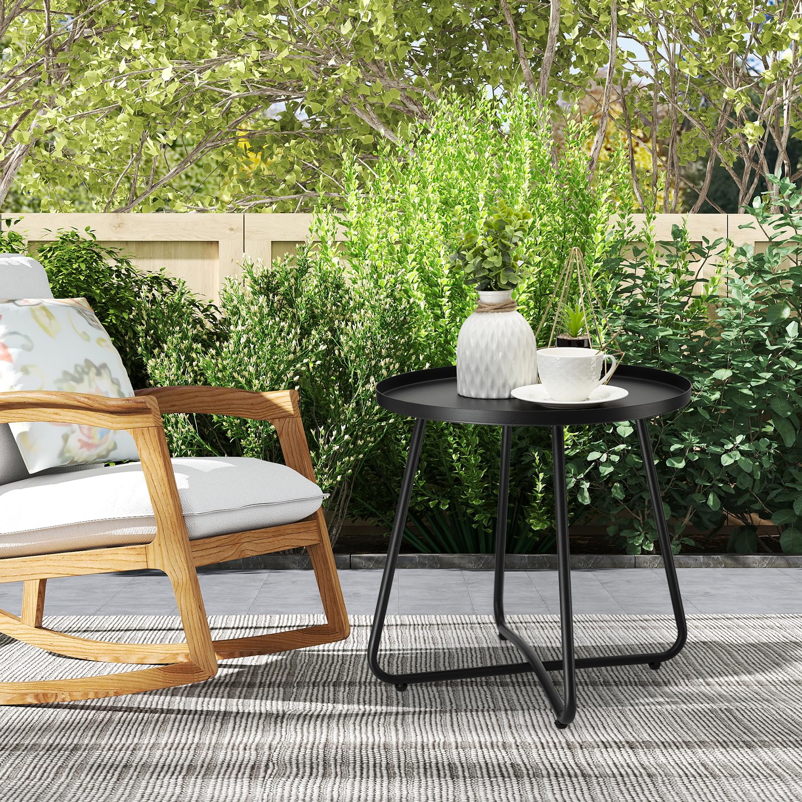 danpinera Outdoor Side Table, balkontisch mit rutschfesten Kanten, gartentisch klein, beistelltisch Outdoor für Terrasse, Hof, Balkon, Garten, wetterfestes Material, Schwarz