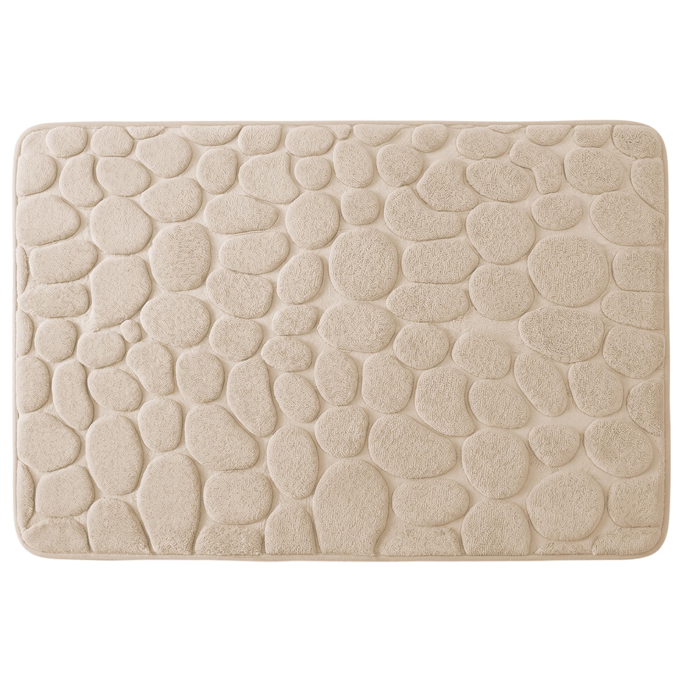 Vervevum Absorbent Bath Mat, Thick Coral Fleece Bathroom Rugs Washable | Pebble Pattern Non Slip Bath Mat, Khaki, 15.75x23.62 Inch, Bathroom Rugs Washable