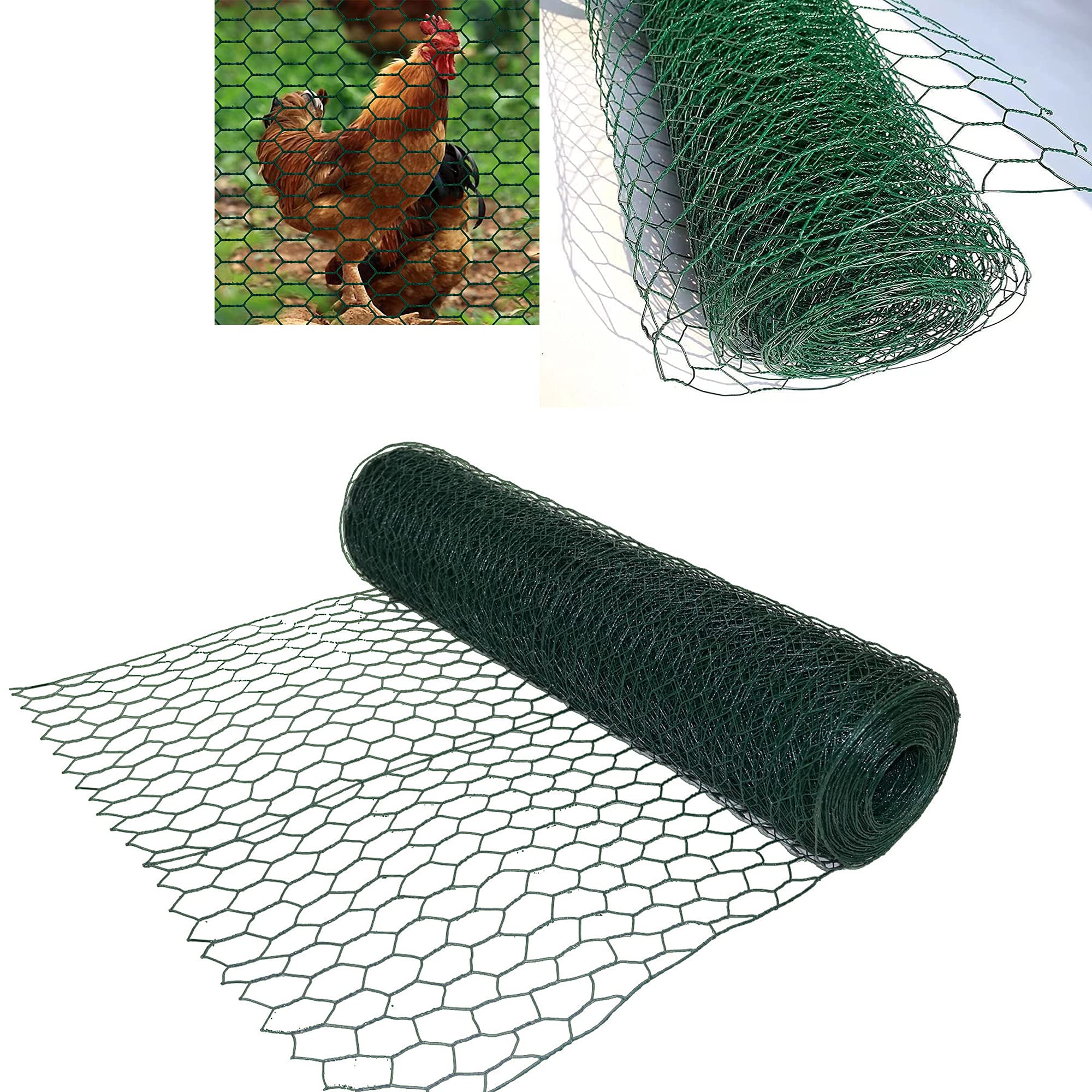 Yinf Green Chicken Wire Mesh, 0.6M*50M Galvanized Pvc Coated Hexagonal Wire, Chicken Wire Mesh Roll, Rabbit Fencing Metal Netting, For Diy Craft And Home Garden Decors