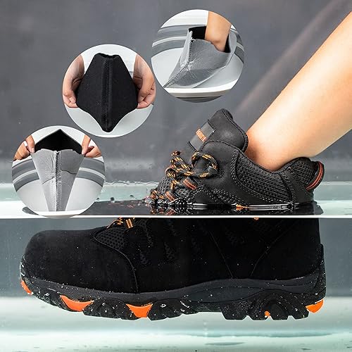 Miniatura 3 de Botas de trabajo impermeables para hombres, puntera compuesta, calzado de senderismo con aislamiento cómodo, nueva actualización, cuero de grano