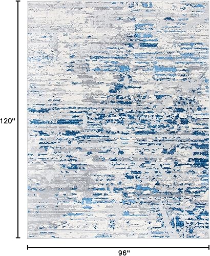 Miniatura 2 de SAFAVIEH Jasper Collection - Alfombra de 8 x 10 pies, marfil y azul, diseño abstracto moderno, no desprende pelusa y de fácil cuidado, ideal para