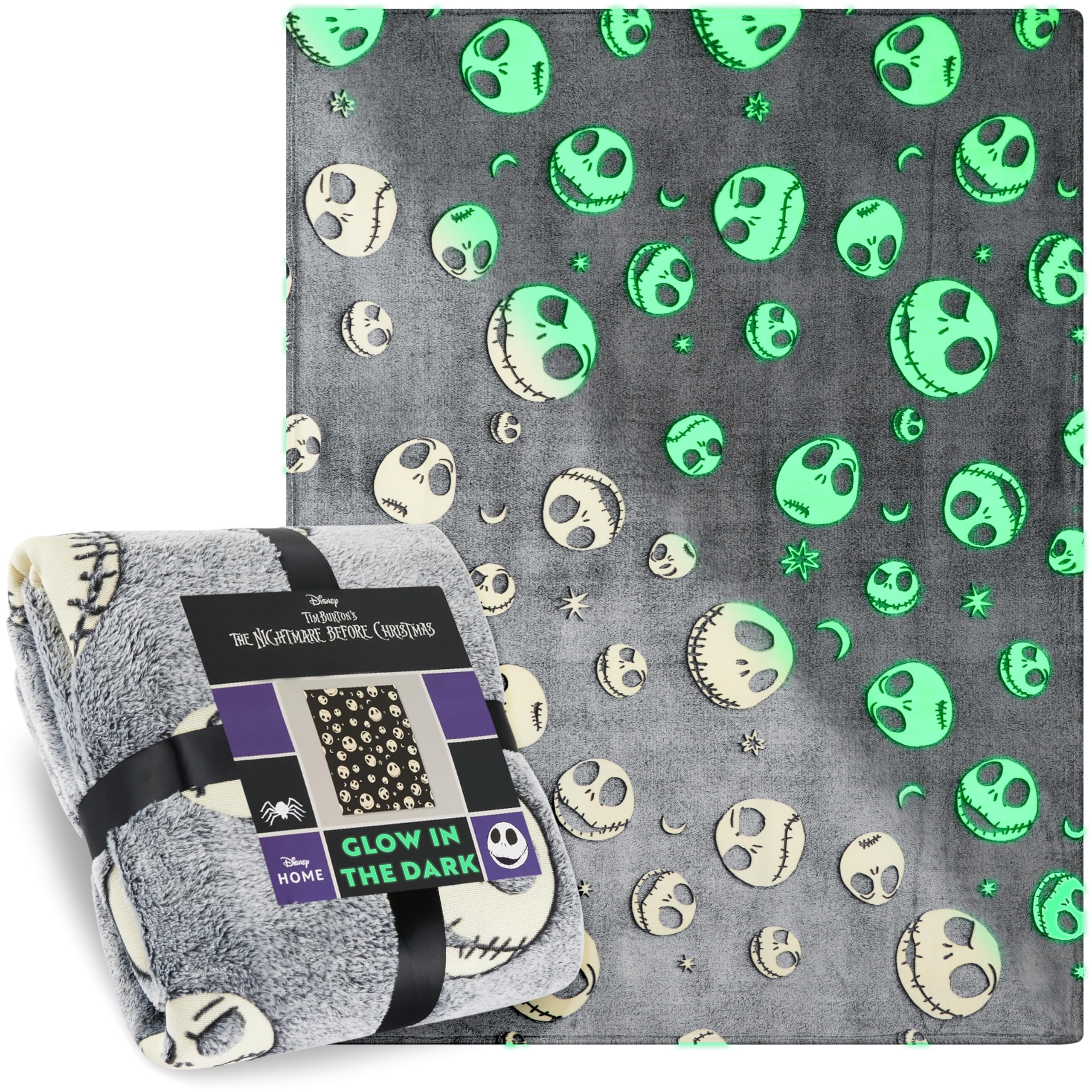 Get Trend Disney The Nightmare Before Christmas Manta Que Brilla en la Oscuridad 130x150cm para Niños y Adultos, Ideal para Cama o Sofá (Negro NBC)