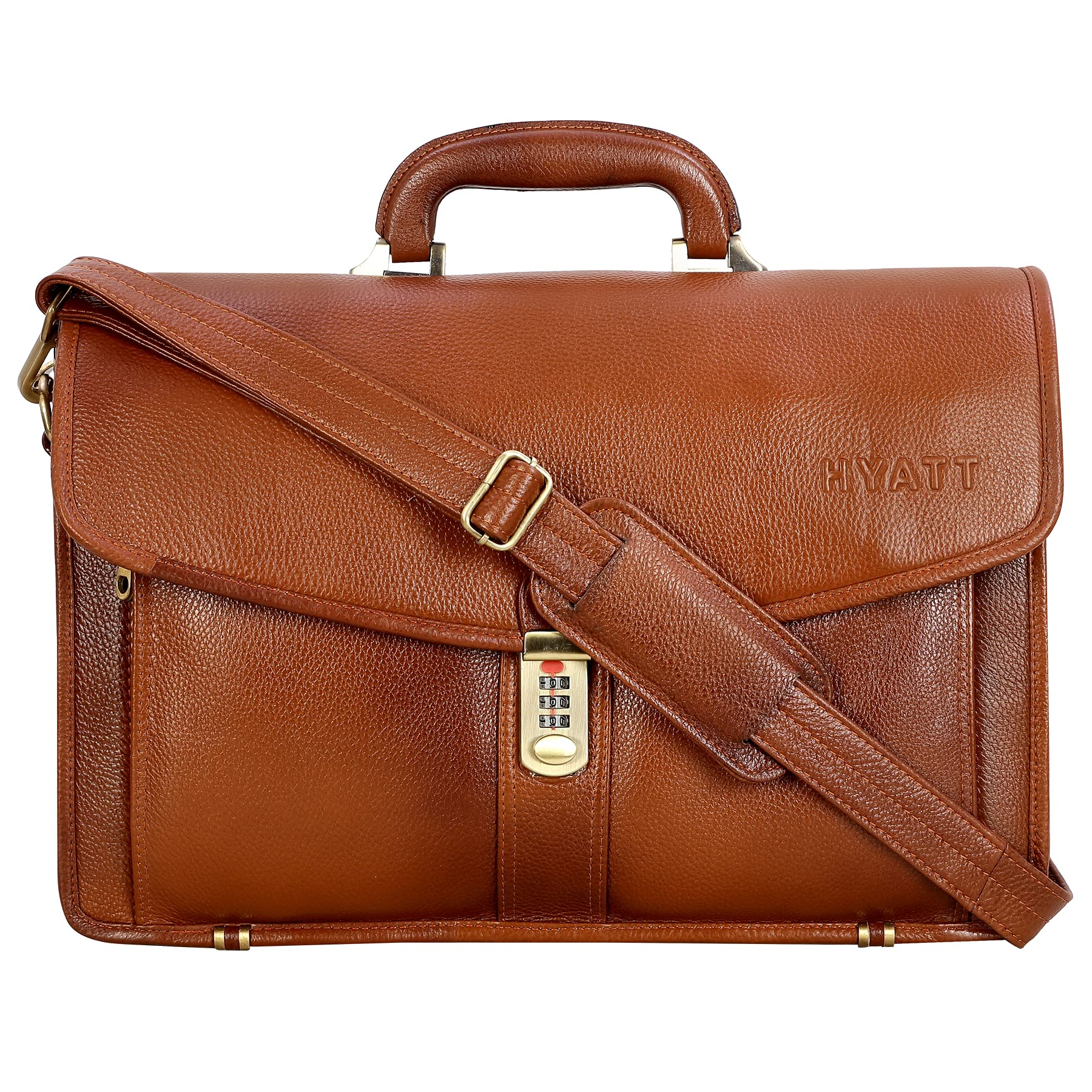 HYATT Leather Accessories 16 Inch Mens Leather Briefcase Leather Laptop Bag (TAN) (B092WBS75Y) Amazon Price History, Amazon Price Tracker