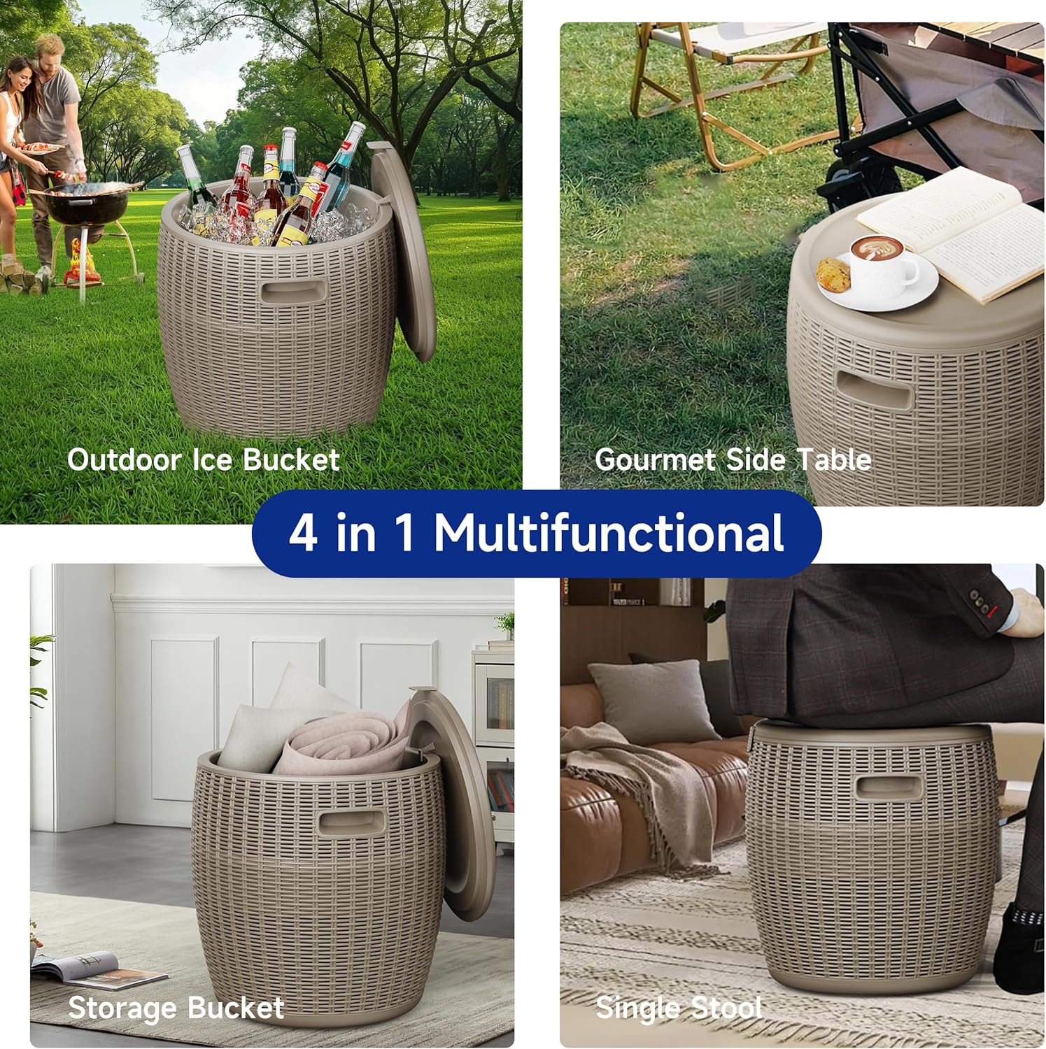 EasyUp Outdoor Cooler Side Table – 17 Inch Resin Ice Cooler Table for Wine, Champagne, and Beverages – Elegant Party, Wedding, and Home Cool Bar (16.73 x 16.73 x 17.32 Inches, 8.16 lbs) (Grey)