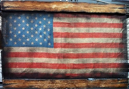 American Flag, Rustic USA Flag Wall Decor, Custom Handmade Artwork Painted on Distressed Old Burlap & Wood, Personalized Gifts