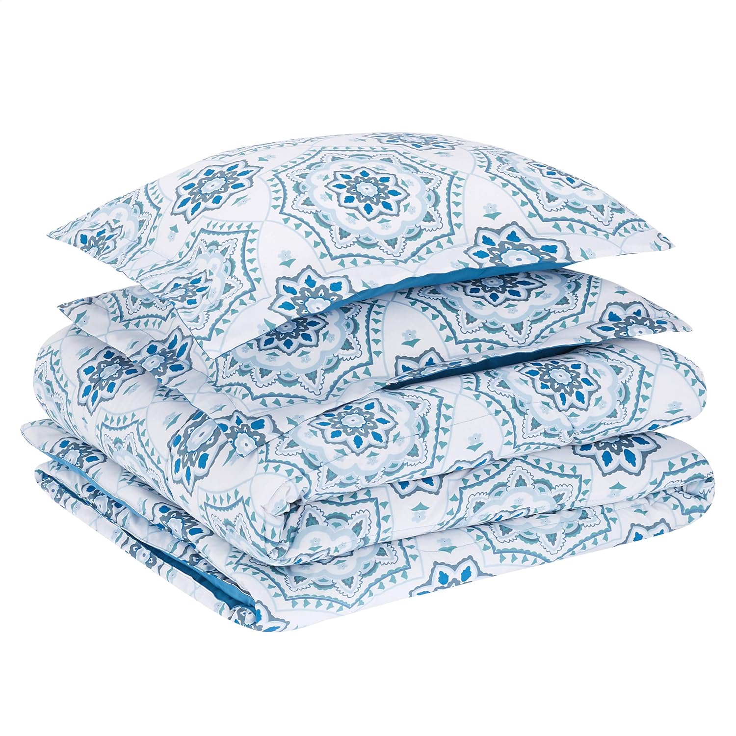  Basics Ultra-Soft Light-Weight Microfiber Reversible Comforter Bedding Set - King, Grey Medallion: Home & Kitchen