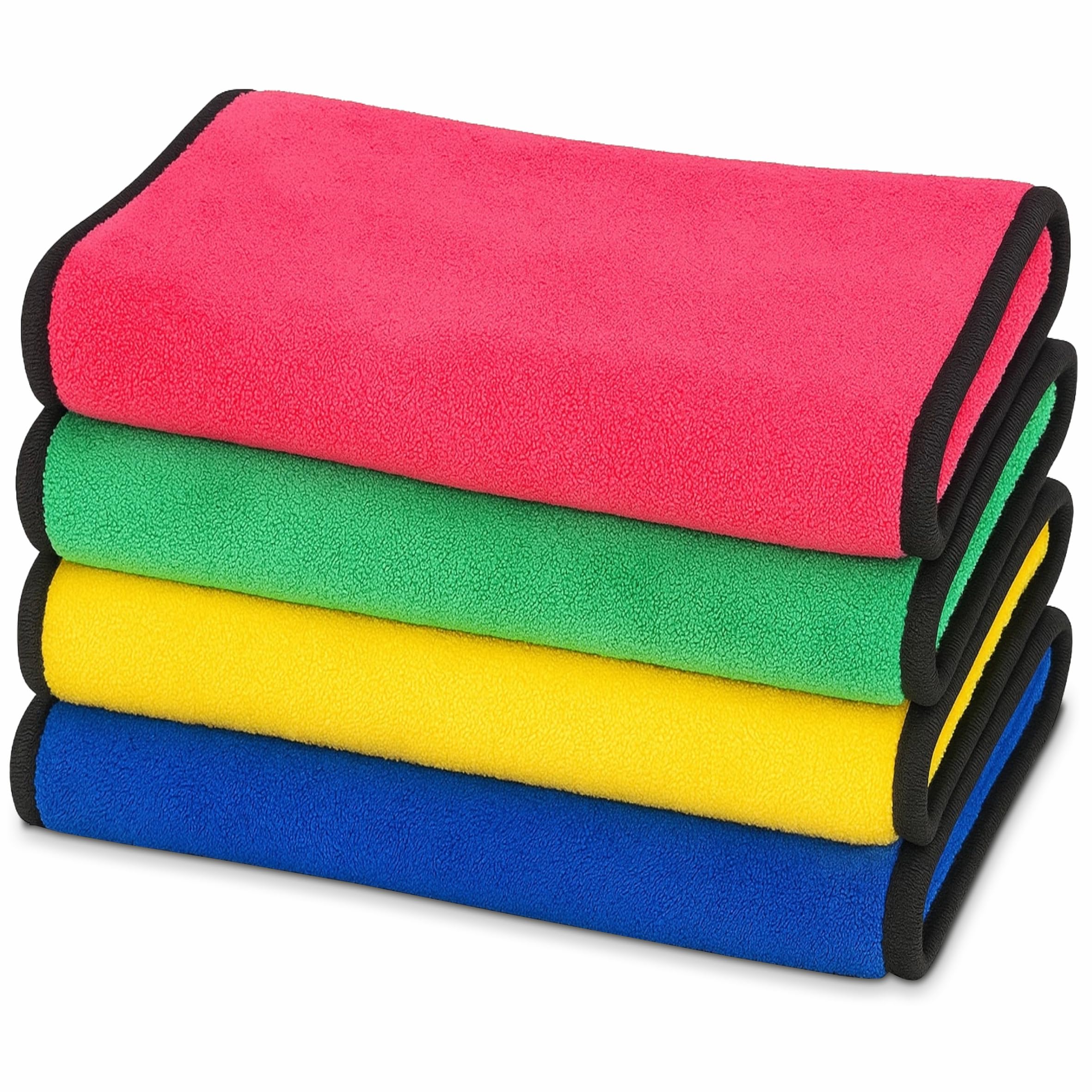 SweatGo Microfiber Gym Towels 500 GSM – 40x40cm – Ultra Absorbent Sweat Towels for Workout, Sports, Yoga, Travel – Quick Dry, Soft – Set of 4 (Blue, Pink, Green, Yellow)