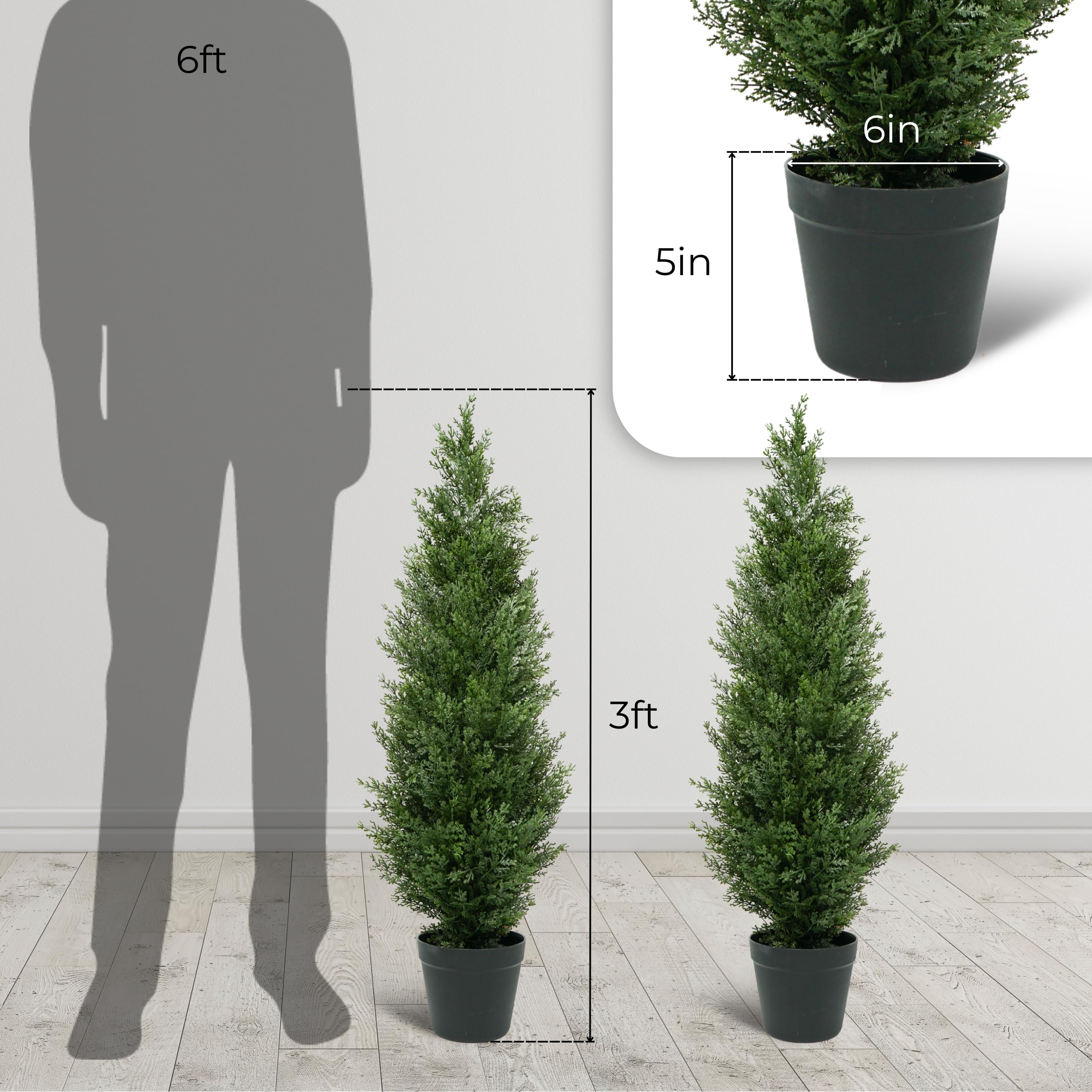 Artificial Cedar Topiary Trees 3FT Faux Evergreen Plants for Home Porch Garden Decor Potted Fake Cypress Trees Set of 2