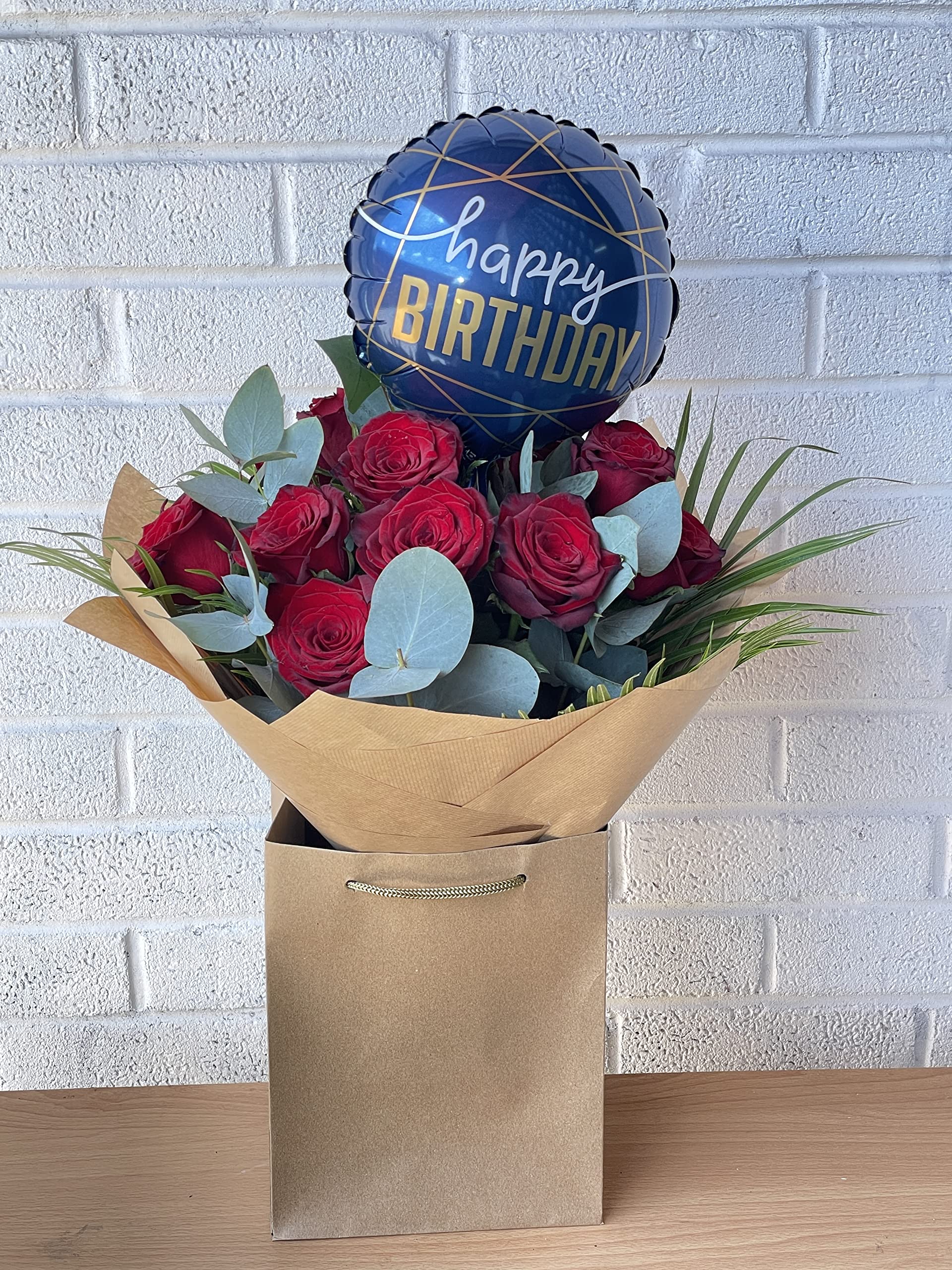 Deep Desire Roses Bouquet of Fresh Flowers and Balloon, Celebrate Their Day With a stunning bouquet that says Happy Birthday in a beautiful way