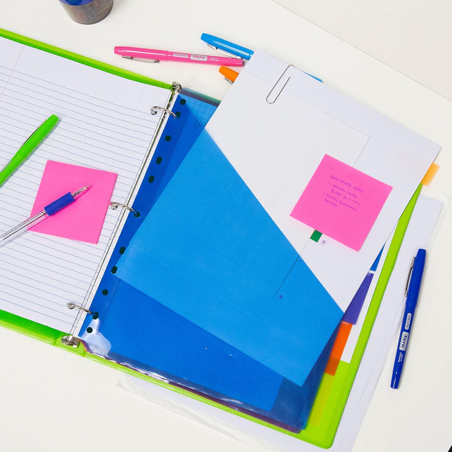 BAZIC Products Binder Dividers w/Pockets & 5 Insertable Color Tabs, 11 Hole Punch Plastic Index Divider with Tab for 3 Ring Binders (5/Pack), 24-Packs