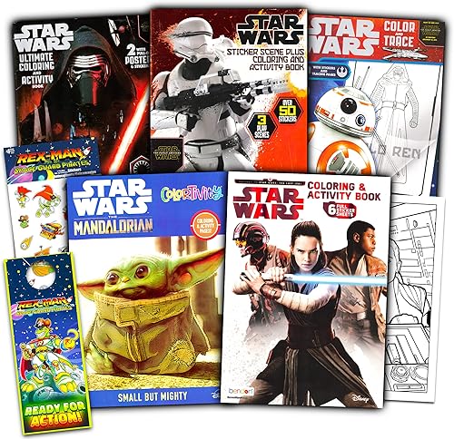 Star Wars Paquete de libros para colorear para niños con 5 libros de Star Wars Mandalorian con juegos, actividades para colorear, laberintos,