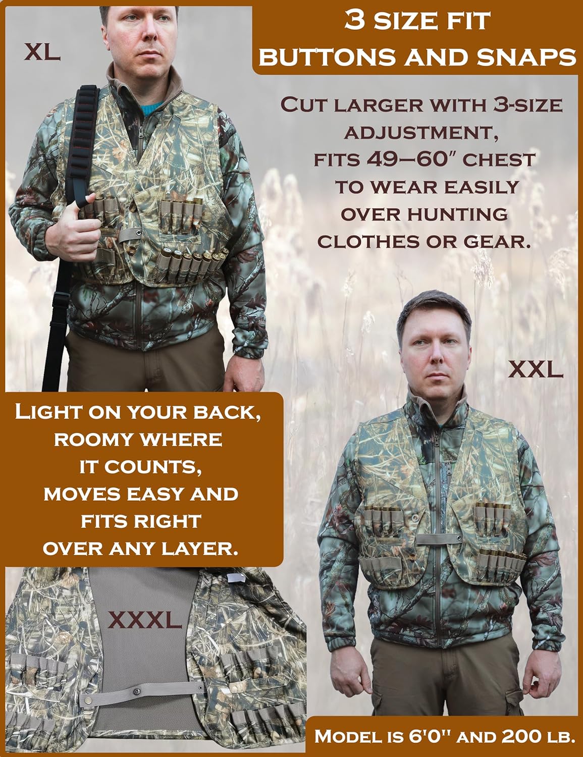 Upland Hunting Vest for Men with Game Pouch, Shell Loops and Pockets, Bird Hunting Vest for Pheasant, Dove, Squirrel or Turkey, Adjustable Size, Lightweight and Comfortable, Camo - Image 4