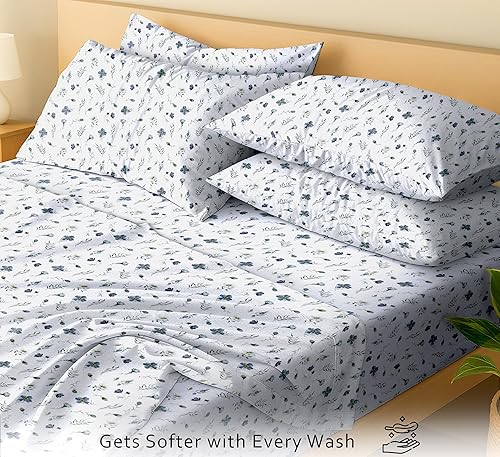 Miniatura 3 de RUVANTI Juego de 6 sábanas de algodón - Sábanas de cama de percal crujiente de algodón 100% natural suave, ligero y transpirable, juego de sábanas