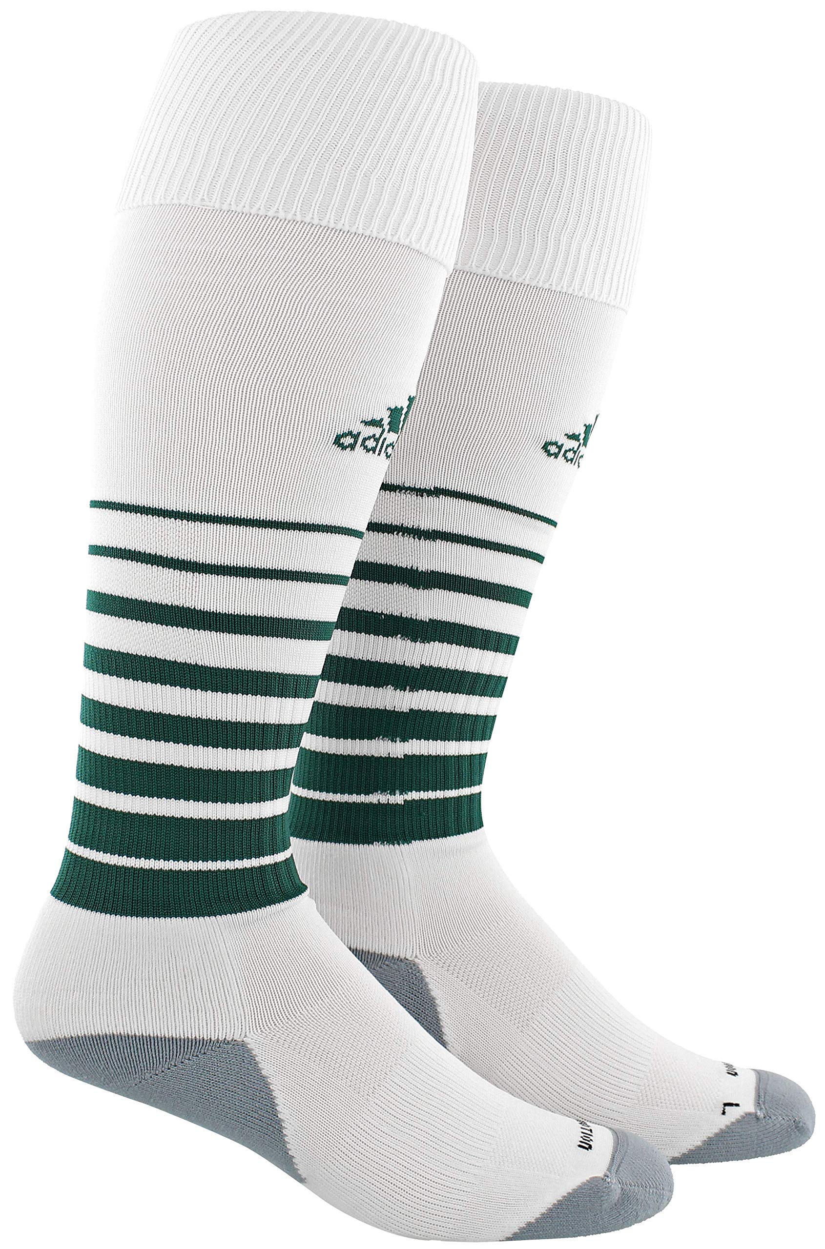 adidas Unisex Team Speed Soccer OTC Sock (1-Pair), White/Forest, 13C-4Y