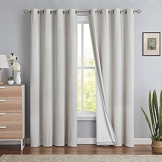 Jubilantex Natural White Full Blackout Solid Curtains 2 Panels for Bedroom, Farmhouse Linen Liner 95 Inch Long Thermal Insulated Grommet Top Window Drapes for Patio, Living Room, 54x95 Inch - Buy now