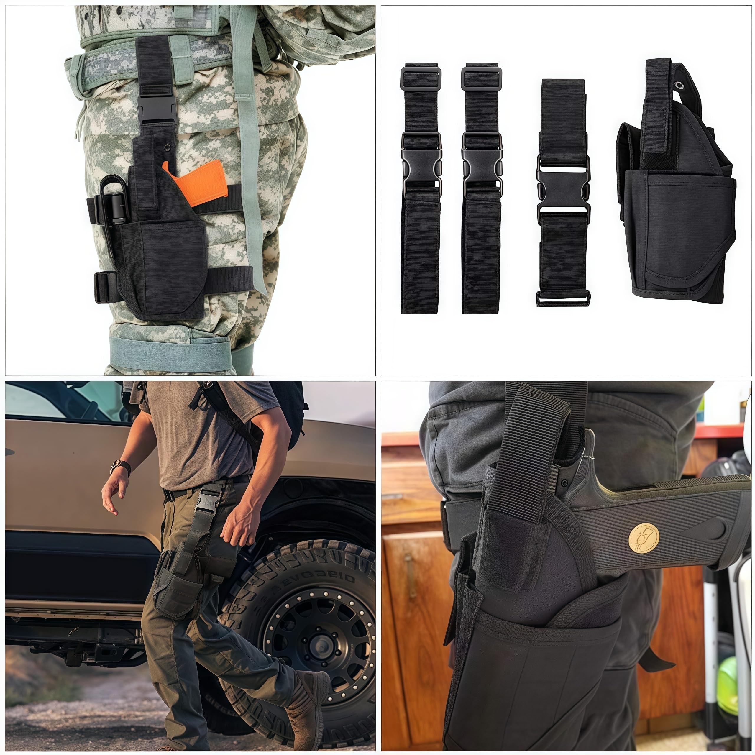 Peminkoo Funda de Pierna abatible, Funda táctica para Pistola de Muslo para diestros, arnés de Pierna con Bolsa para Cargador
