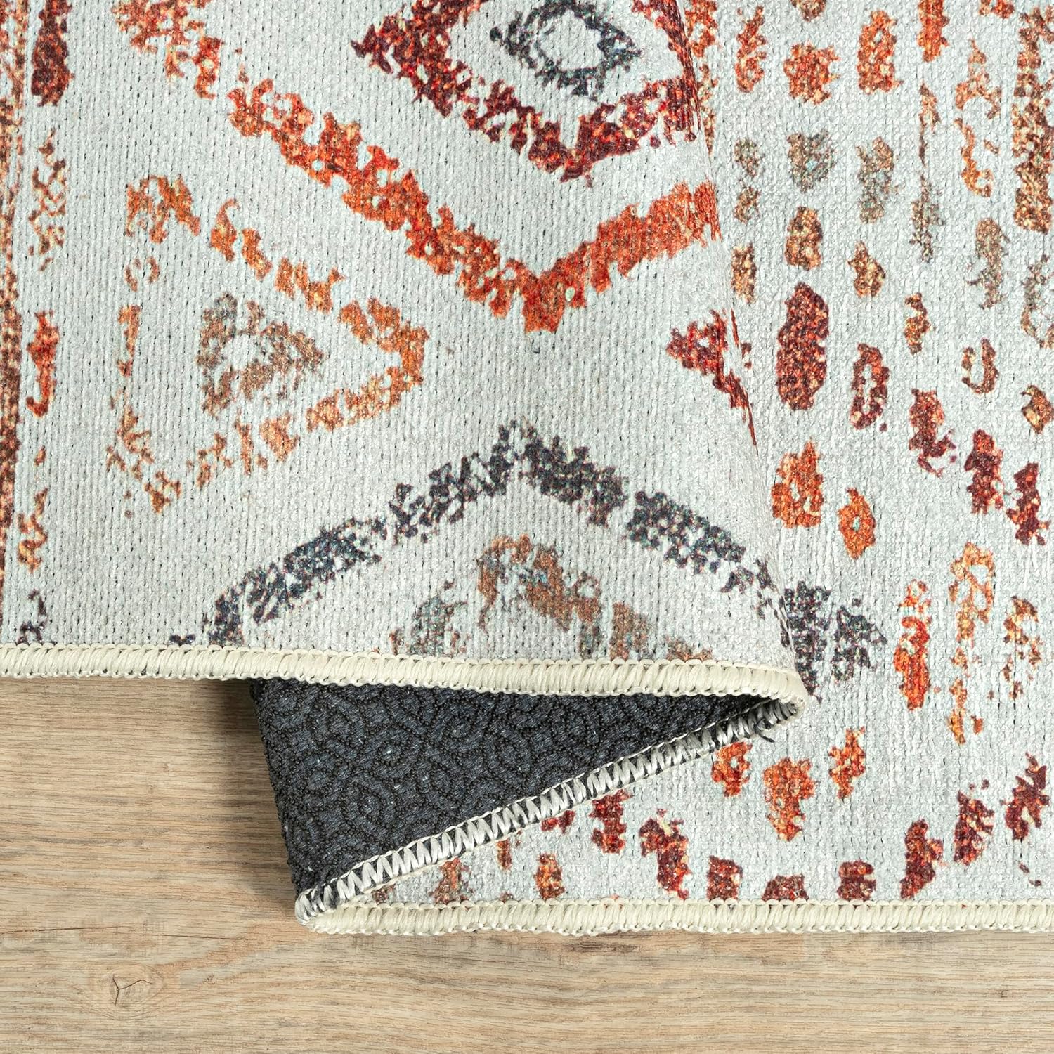 Adiva Rugs 6x6 Machine Washable Area Rug with Non Slip Backing for Living Room Bedroom Bathroom Kitchen Mats for Floor Decor Anti Fatigue Non Skid Door Carpet (Cream Multi, 6' x 6')