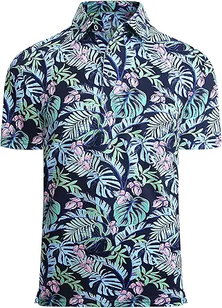 Alex Vando Mens Hawaiian Golf Shirt Moisture Wicking Digital Print Golf Shirts for Men