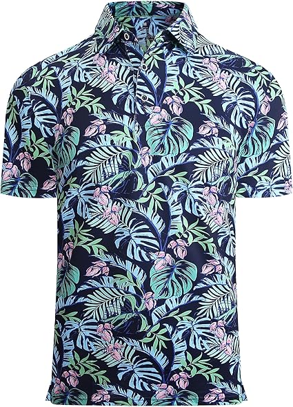 Alex Vando Mens Hawaiian Golf Shirt Moisture Wicking Digital Print Golf Shirts for Men