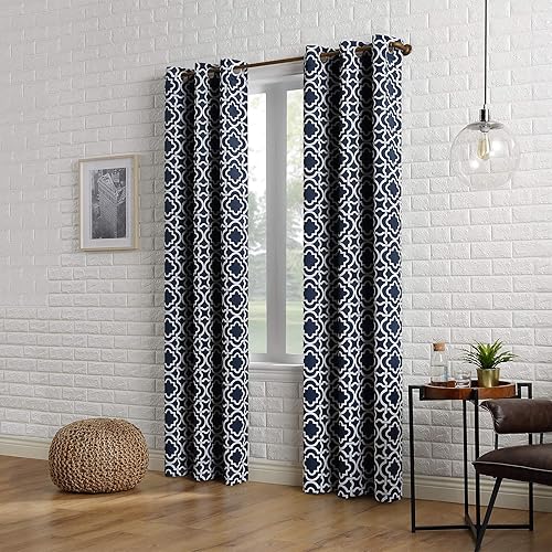 Miniatura 6 de Sun Zero Barnett Trellis - Cortina opaca con ojales, 40 x 95 pulgadas, color azul marino