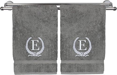 Miniatura 9 de Toalla de mano con monograma, regalo personalizado, 16 x 30 pulgadas, letra blanca bordada con diseño de corona en toalla negra, extra absorbente,