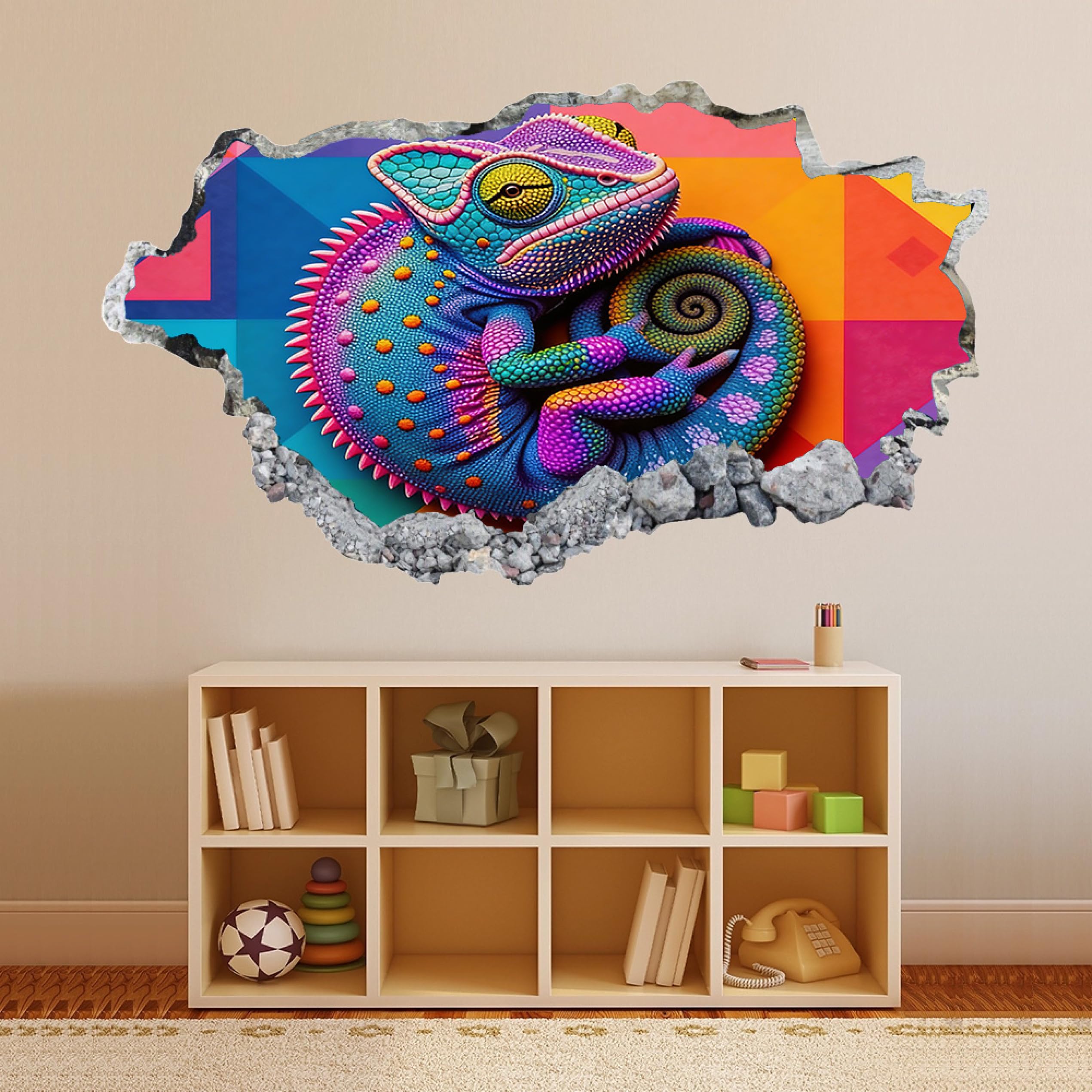Adesivi decorativi da parete 3DCamaleonte Adesivi murali Decalcomanie murali 3D fracassate Wall Vinyl Family for Camera da letto Soggiorno Nursery Home Wall Décor 58x101cm