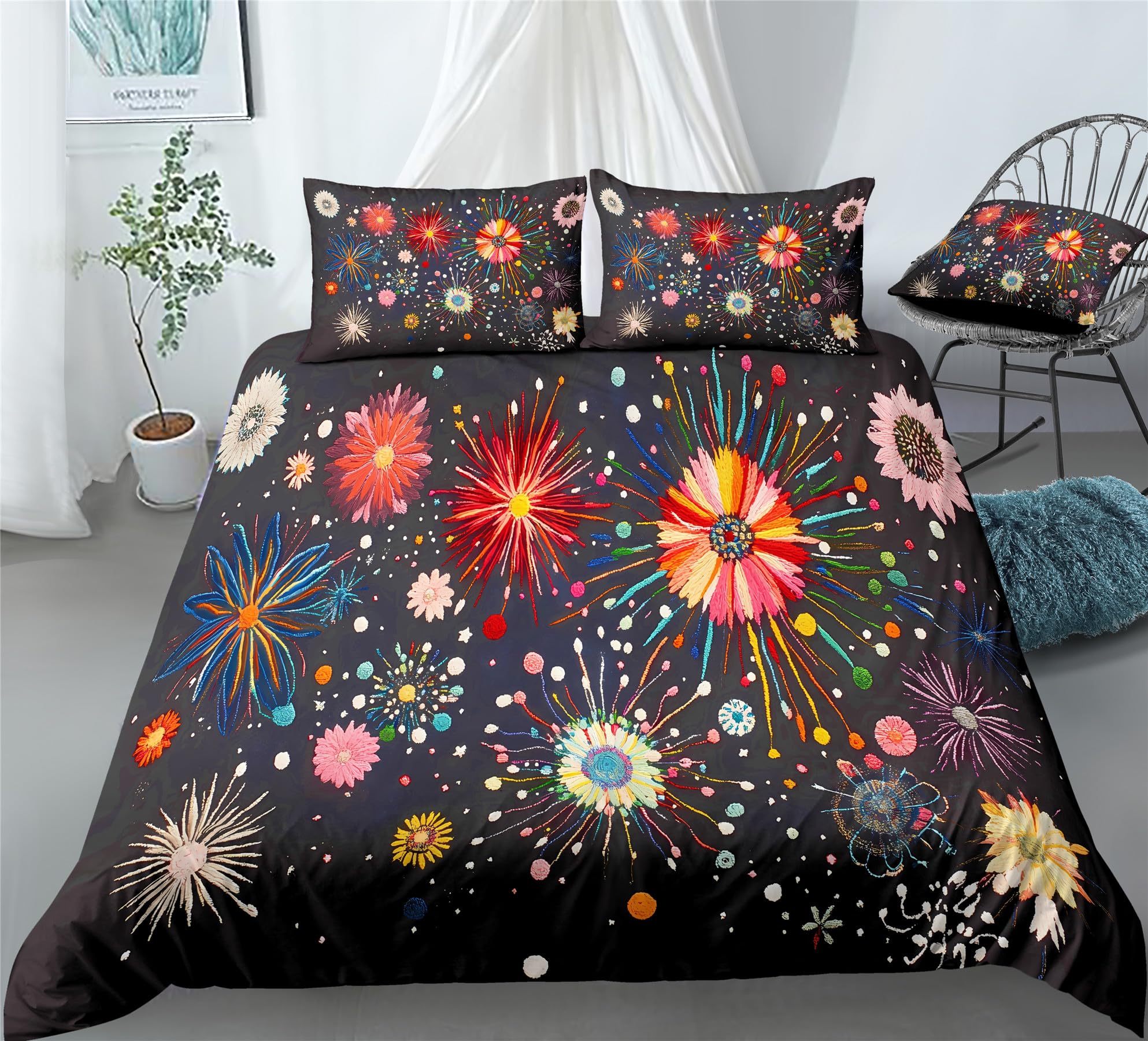 Housse de couette feux d'artifice Nouvel An 220x260 cm