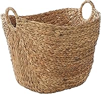 Deco 79 Large Seagrass Woven Storage Basket with Ring Handles, Handmade 20x18x19 Brown Organizer for Decor & Toys