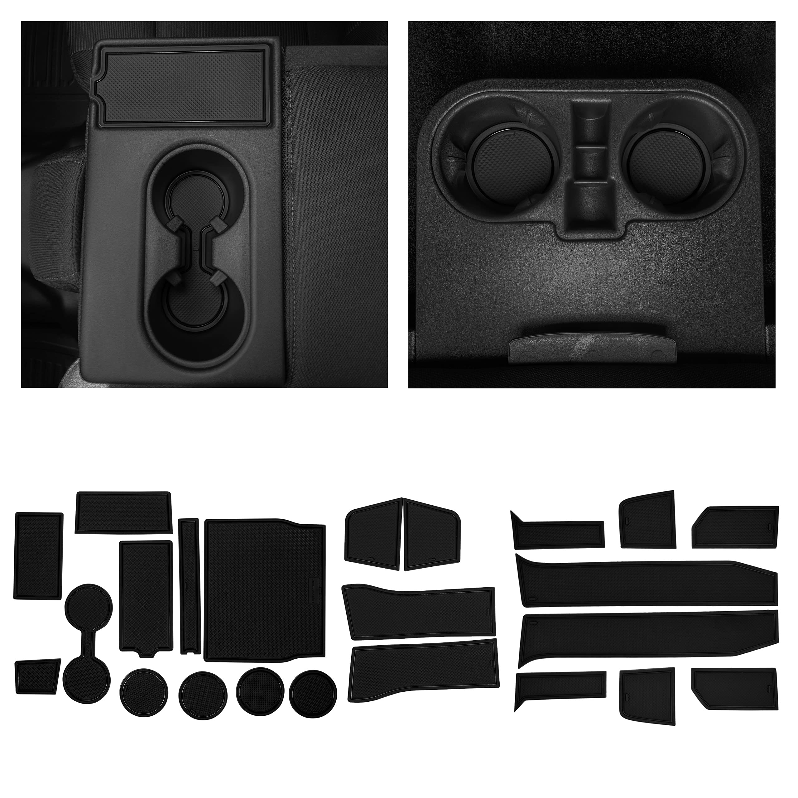 CupHolderHero Compatible with Ford F150 Accessories 2015-2020 Premium Custom Interior Non-Slip Anti Dust Cup Holder Inserts, Center Console Liner Mats, Door Pocket Liners 27pc Set (Solid Black)