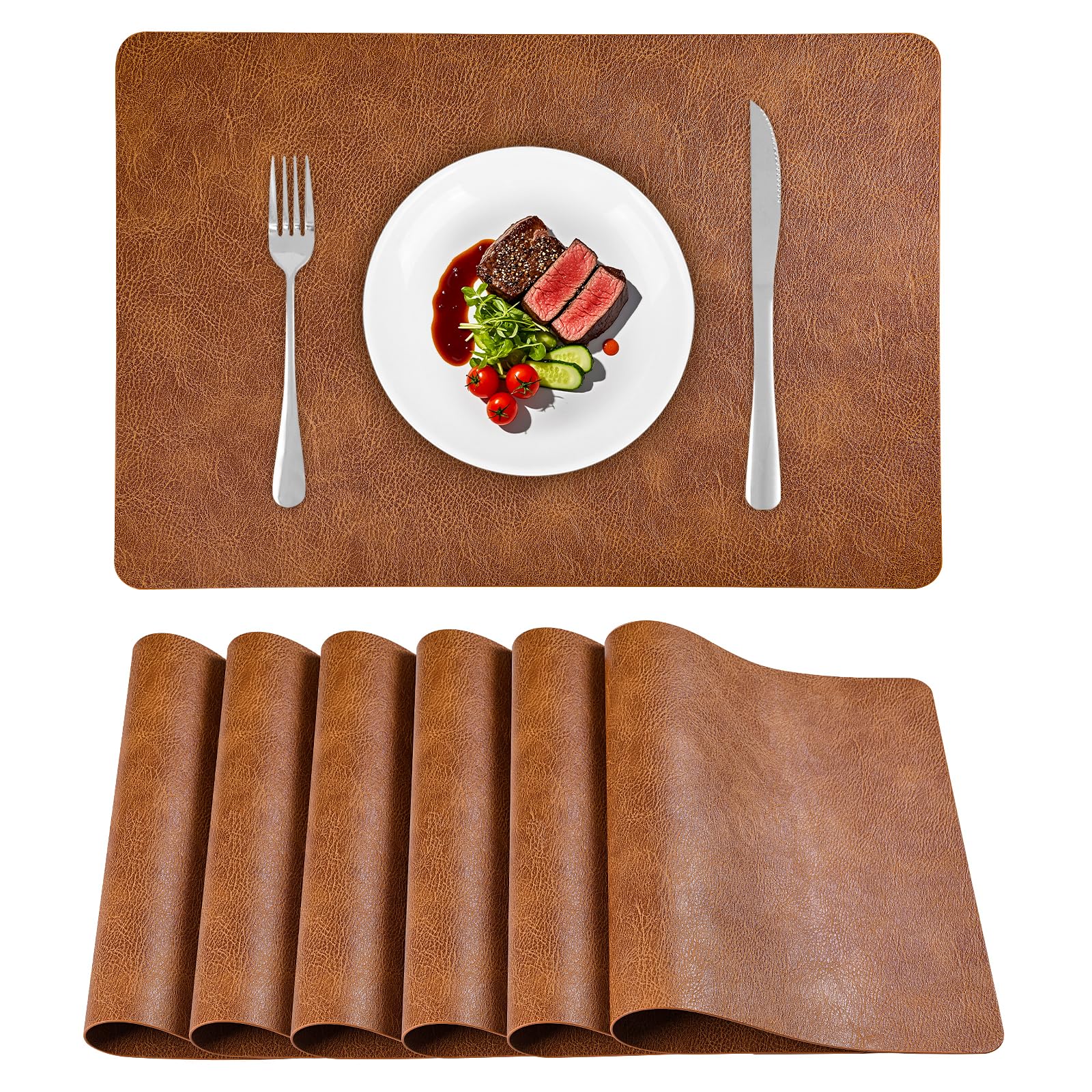 APLKER Tischsets Abwaschbar 6er Set, Doppelseitigen Platzdeckchen Leder Hitzebeständig, Platzsets Abwischbar Lederoptik für küche Speisetisch Hotel, 43 x 30 cm (Rot Braun, Satz von 6)
