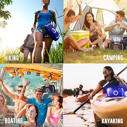Miniatura 2 de Potente y portátil impermeable todo terreno altavoz Bluetooth con graves profundos, luces LED de fiesta, carga rápida USB-C, radio FM, AUX - QFX