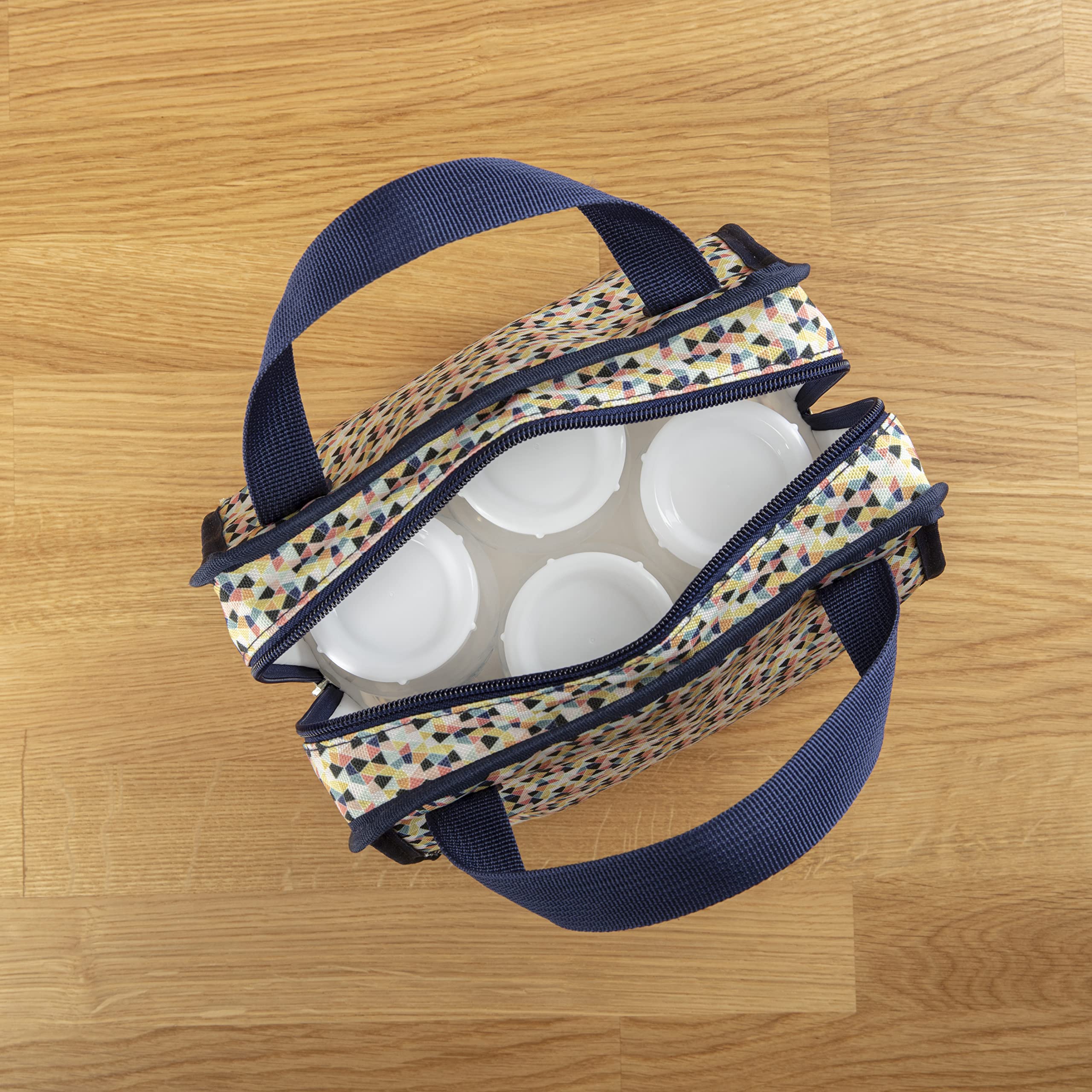 Dr. Brown's Fold & Freeze Flaschentasche, isolierte Reisetasche für Babyflaschen, Aufbewahrung von bis zu 6 Flaschen, mehrfarbig, geometrisch, BPA-frei