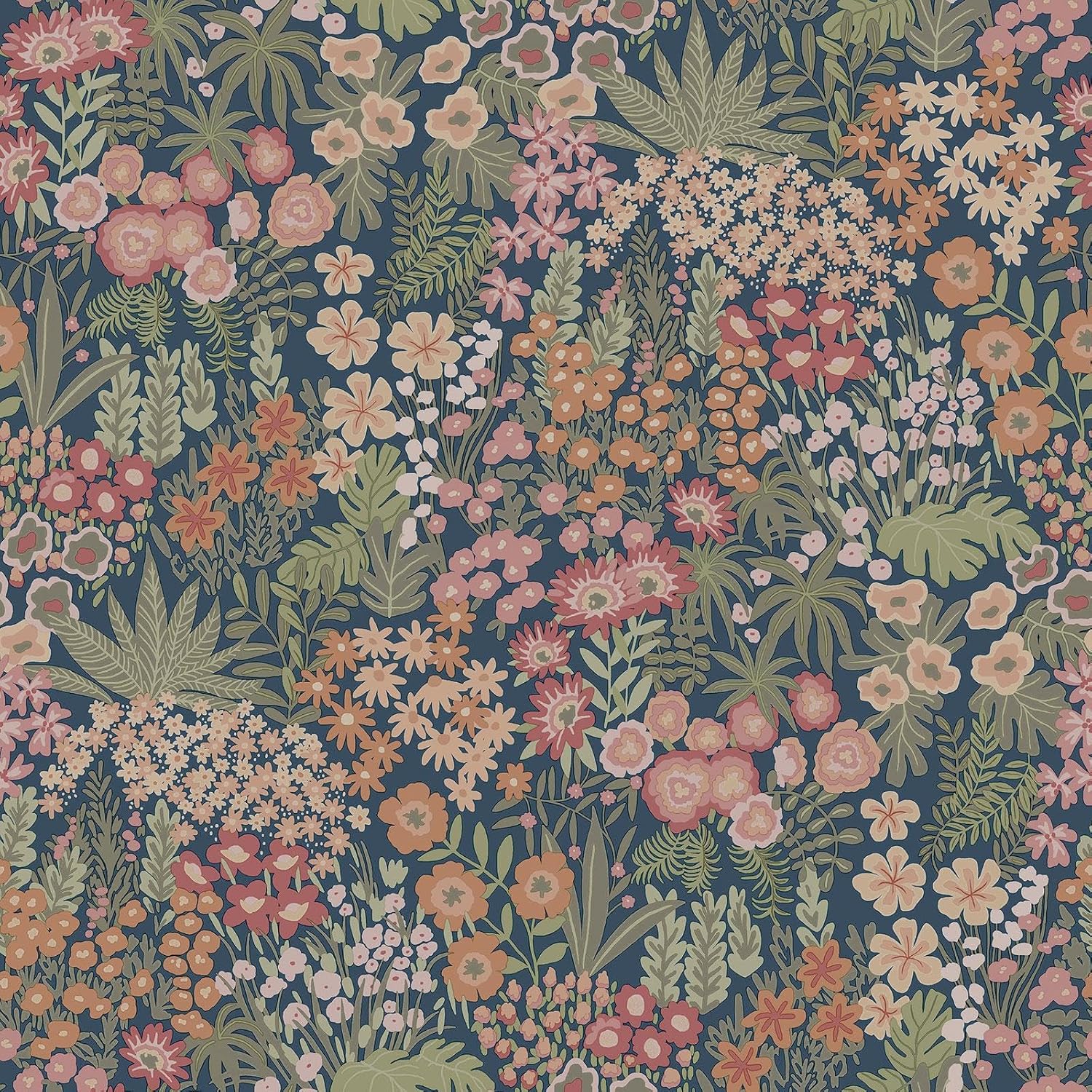 Everbloom Floral and Forest Themed Wallpaper Perfect for a Stunning Look in Living Rooms, Bedrooms, Hallways Emerald Navy Blue/Pink/Orange Holden 13901
