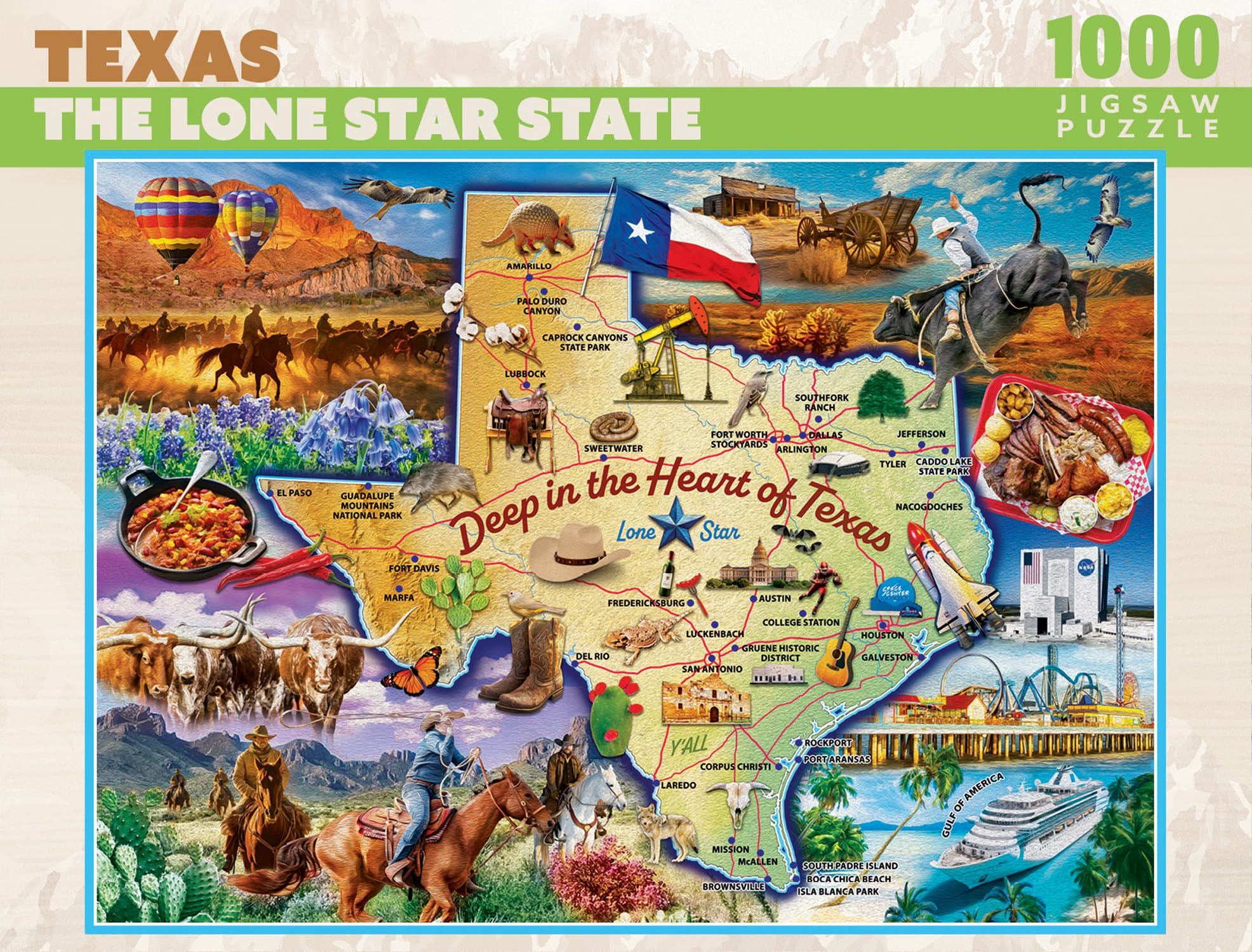 MasterPieces 1000 Piece Jigsaw Puzzle For Adults, Family, Or Youth - Texas The Lone Star State - 19.25"x26.75" โ image 1