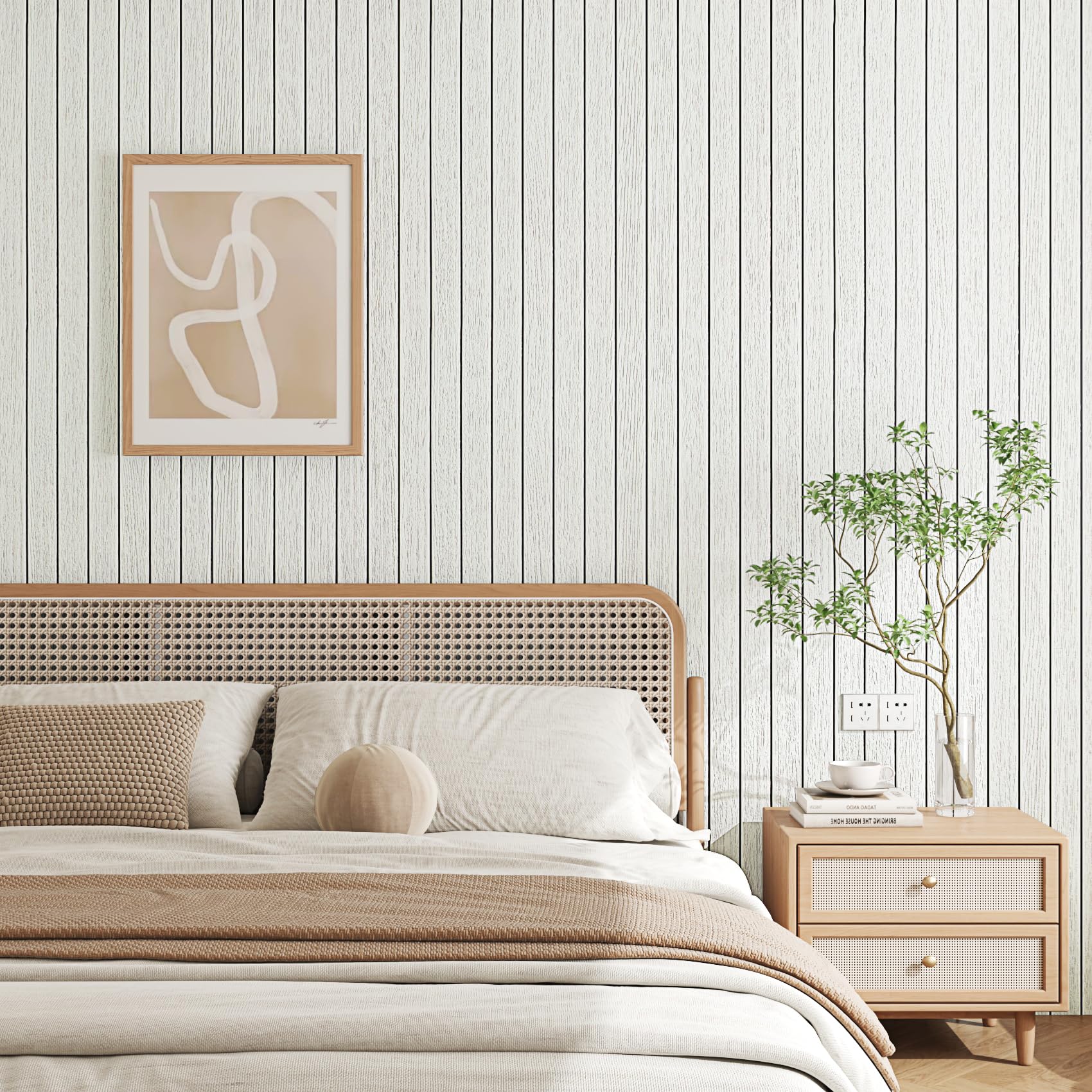 Livelynine Grueso Papel Pintado Autoadhesivo Pared Listones Madera Blanco Efecto 3D 60CMx3M Papel de Pared Adhesivo Salon Habitación Pasillo Revestimiento de Paredes Madera Claro Oficina Interiores