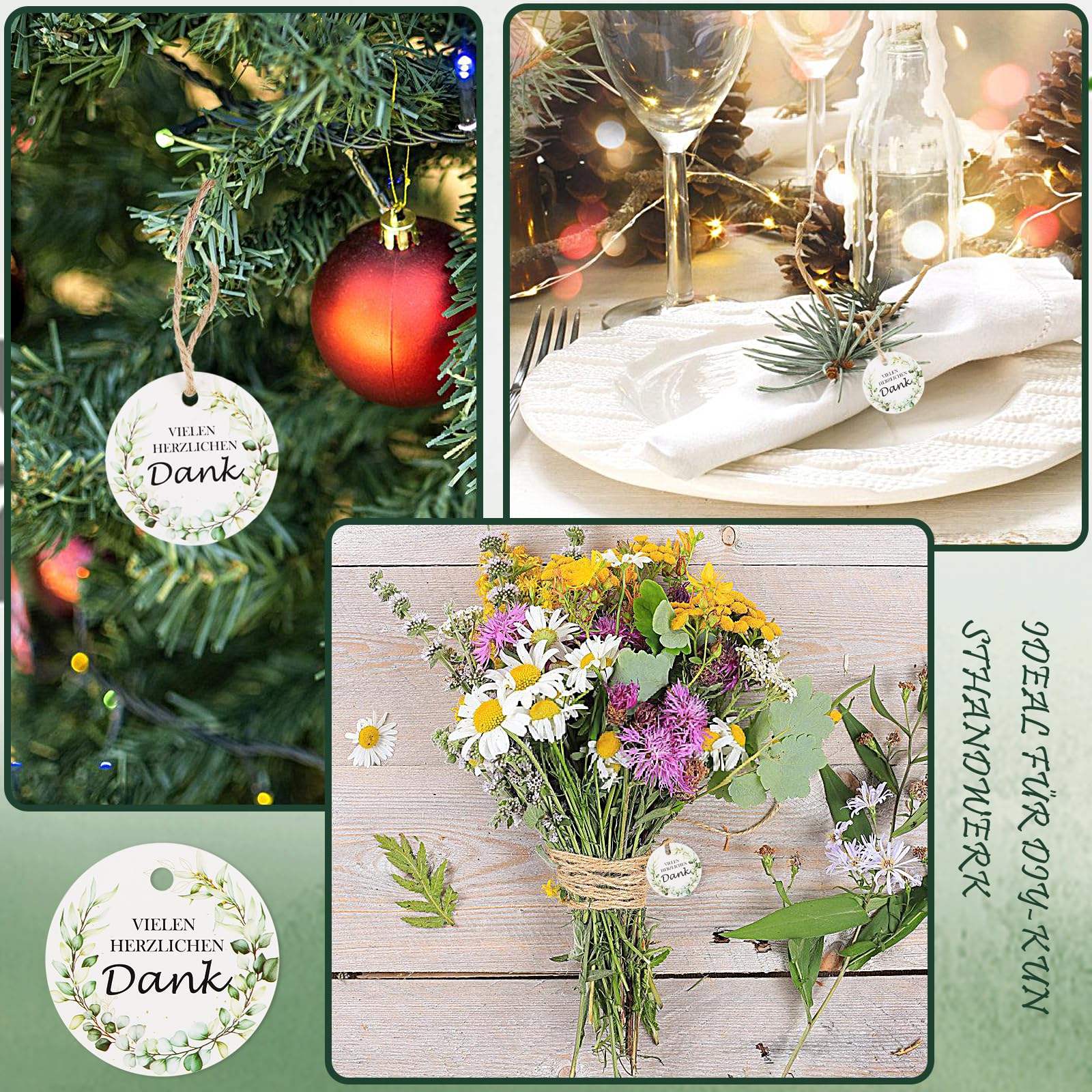 Lot De 100 étiquettes Cadeaux En Papier D'eucalyptus Vert « Schön