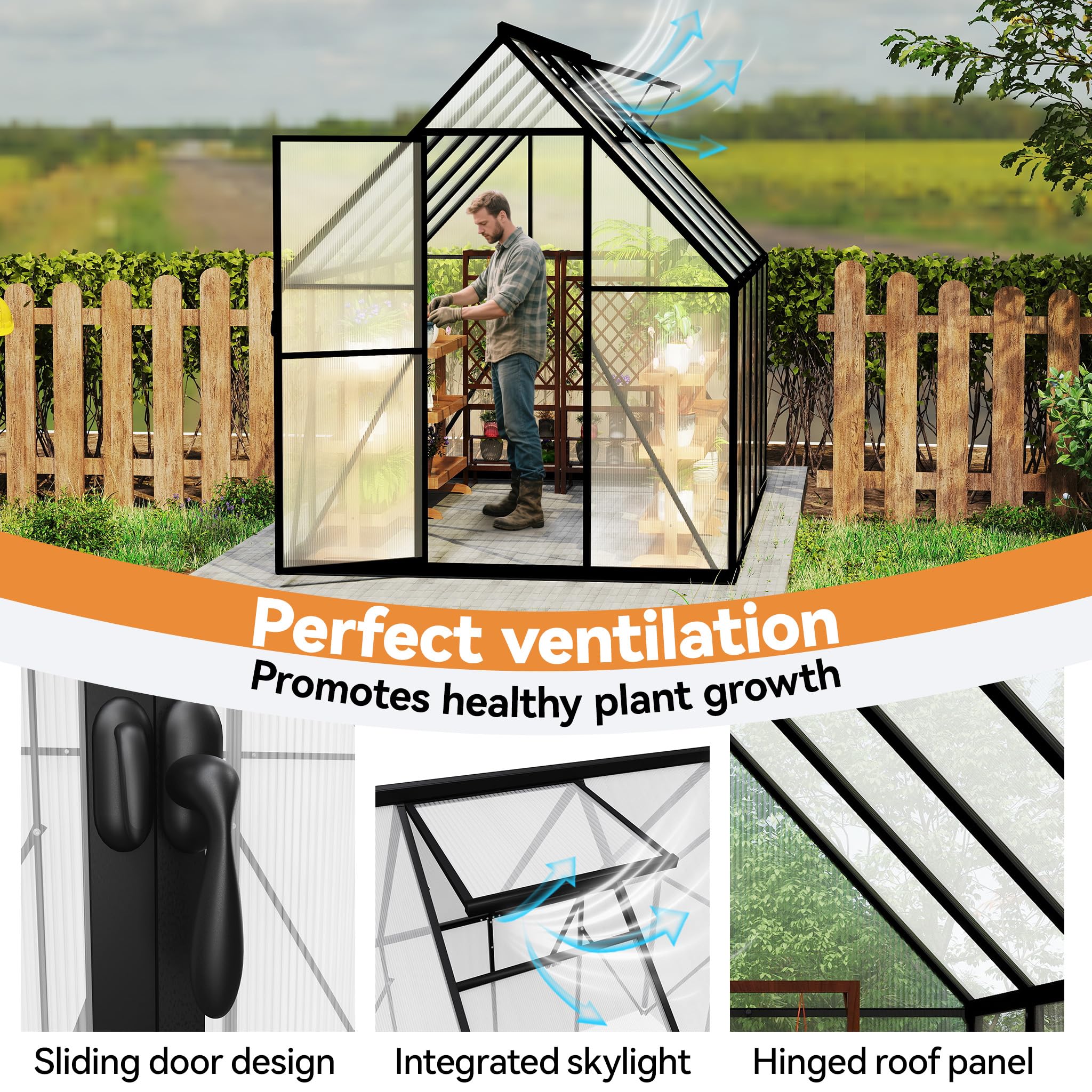 Froadp Serre en aluminium avec fondation 280 x 180 x 195 cm - Plaques creuses en polycarbonate de 4 mm - Résistant aux intempéries - Serre à tomates avec fenêtres - Pour jardin et élevage