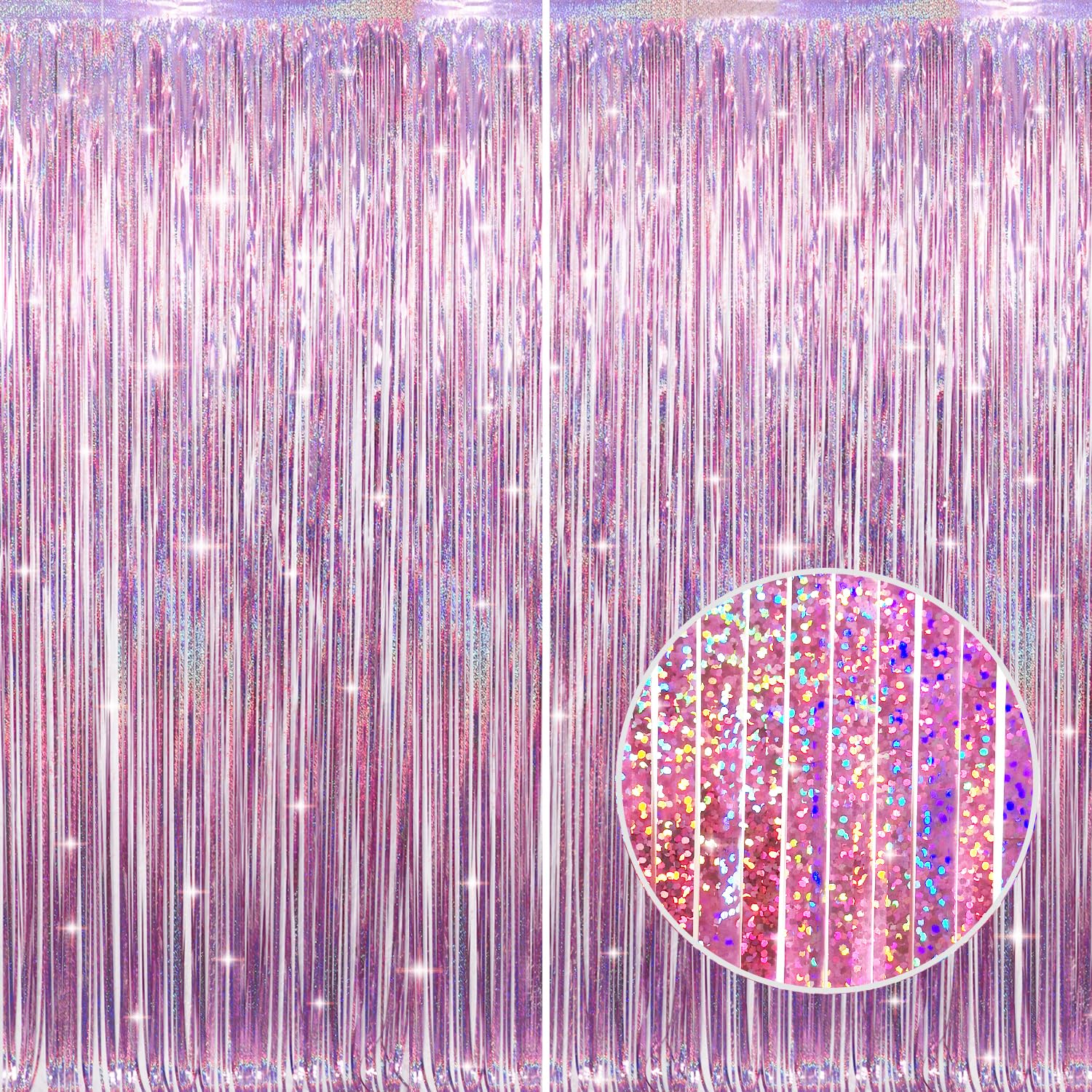 GOER 2 Pack 3.2 ft x 8.2 ft Metallic Tinsel Foil Fringe Curtains Party Photo Backdrop Party Streamers for Birthday,Graduation,New Year Eve Decorations Wedding Decor (Laser Pink)