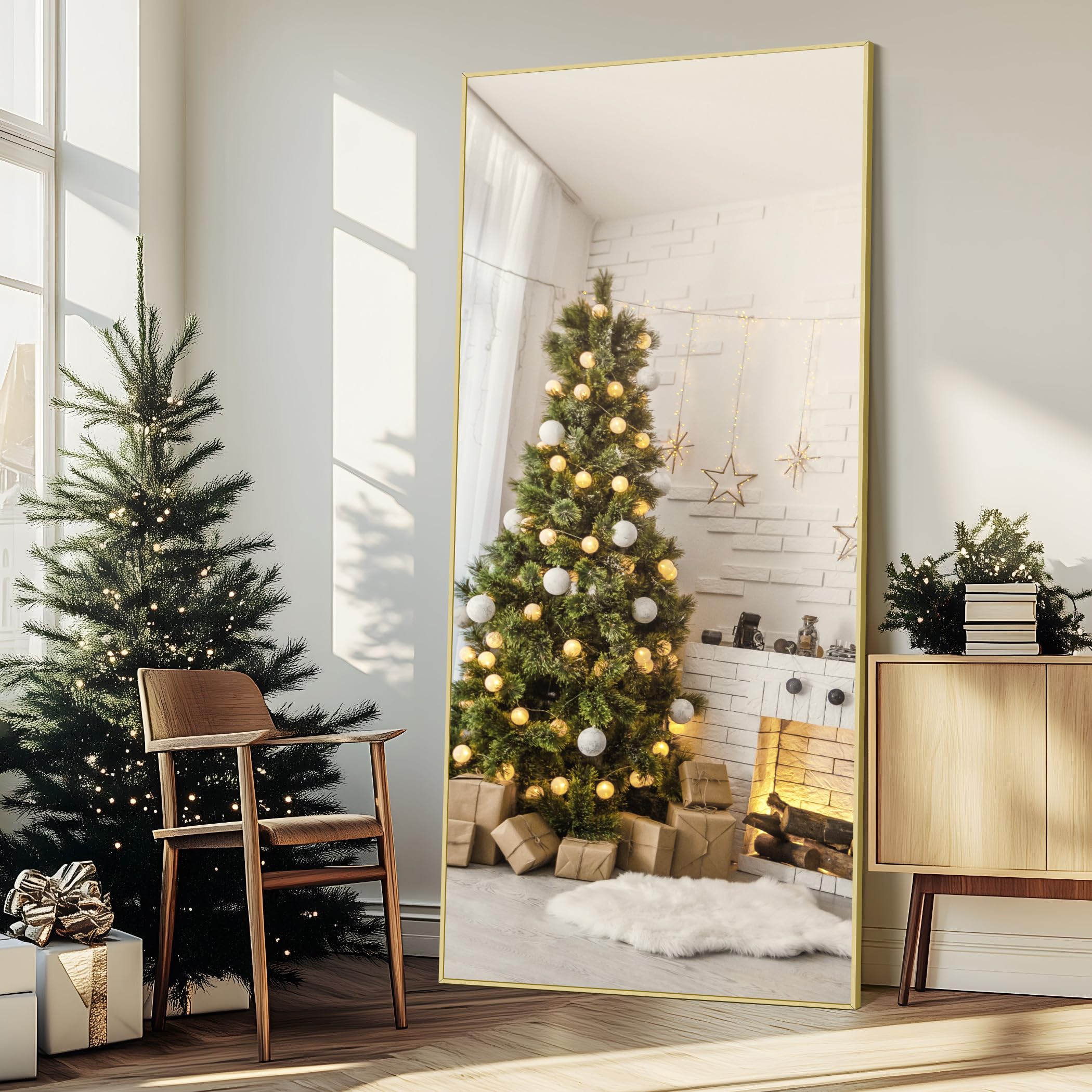 Specchio da Terra, 192 x 85 cm Specchio Rettangolare con Cornice in Alluminio Oro per Bagno, Camera da Letto, Ingresso e Corridoio