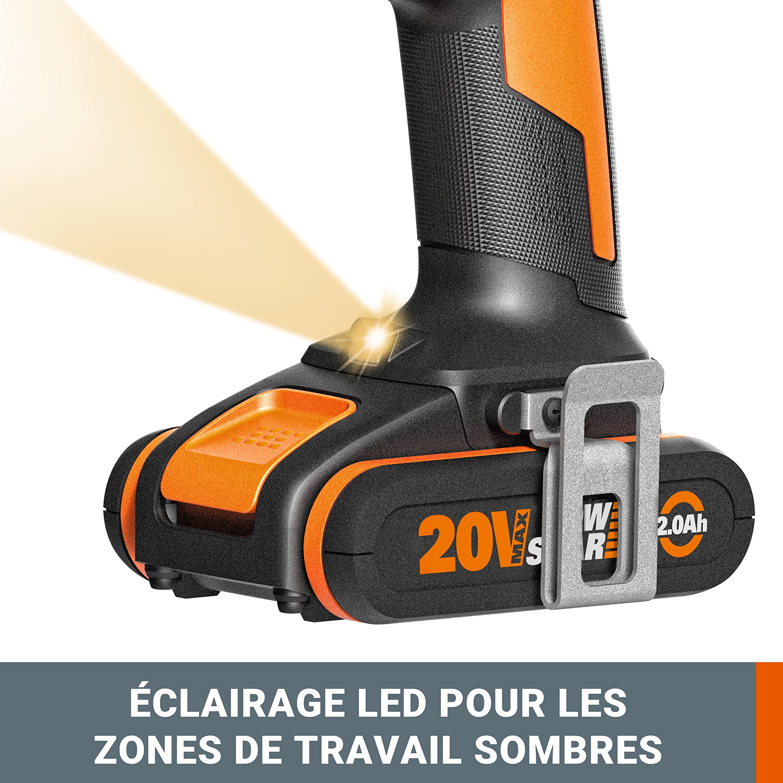 WORX Perceuse à Percussion sans Fil 20V WX370.2, 3 en 1, Couple Max de 50Nm, Mandrin 13mm (Multimatériaux, 2 Vitesses, Légère et Ergonomique, Avec 1 Batterie, Chargeur, Set de 51 Accessoires, etc)