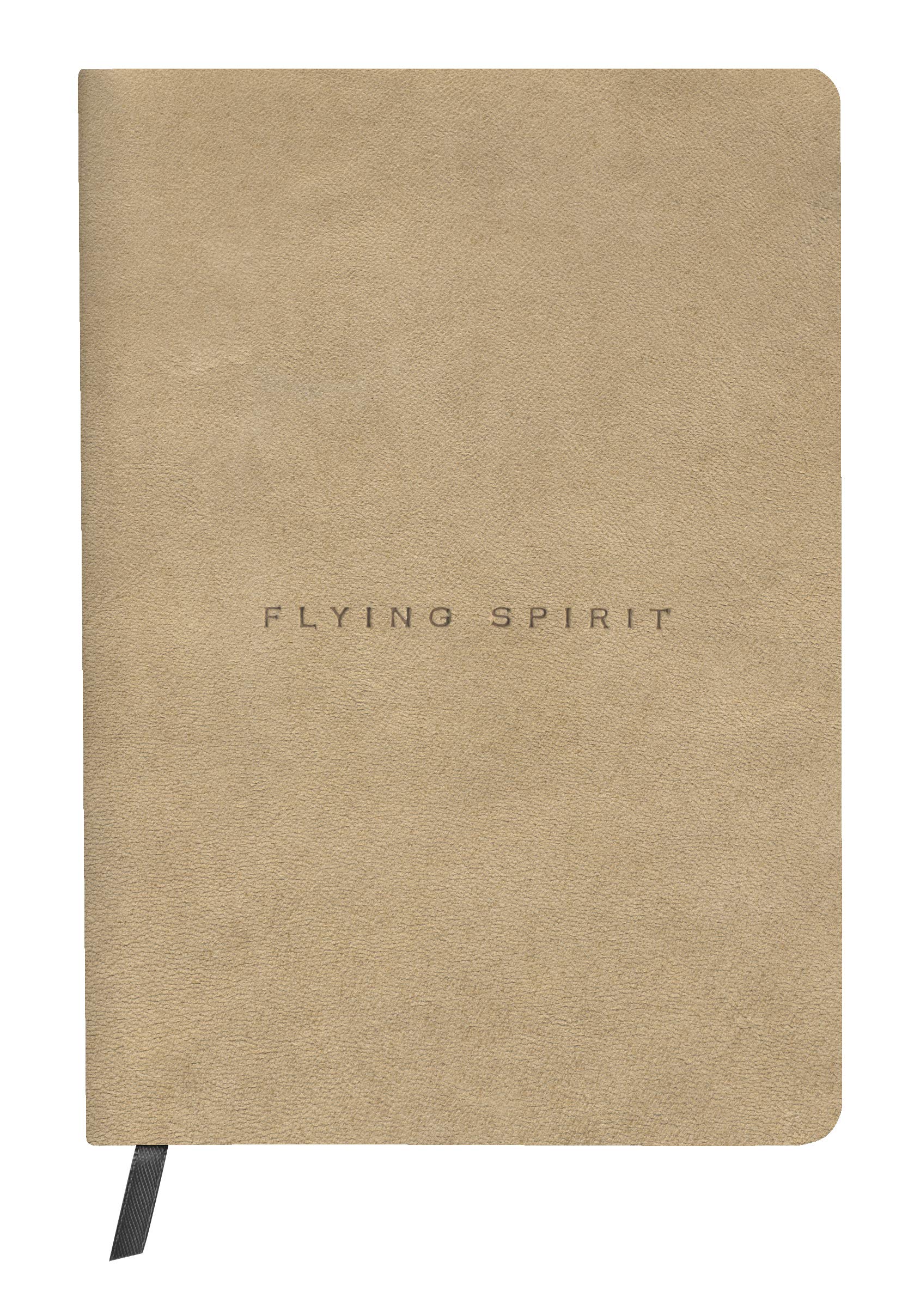 Clairefontaine103943C - A Flying Spirit thread-stitched paperback notebook 180 ivory pages 14.8x21 cm 90 g DOT (small dots), aged lambskin leather cover, Beige