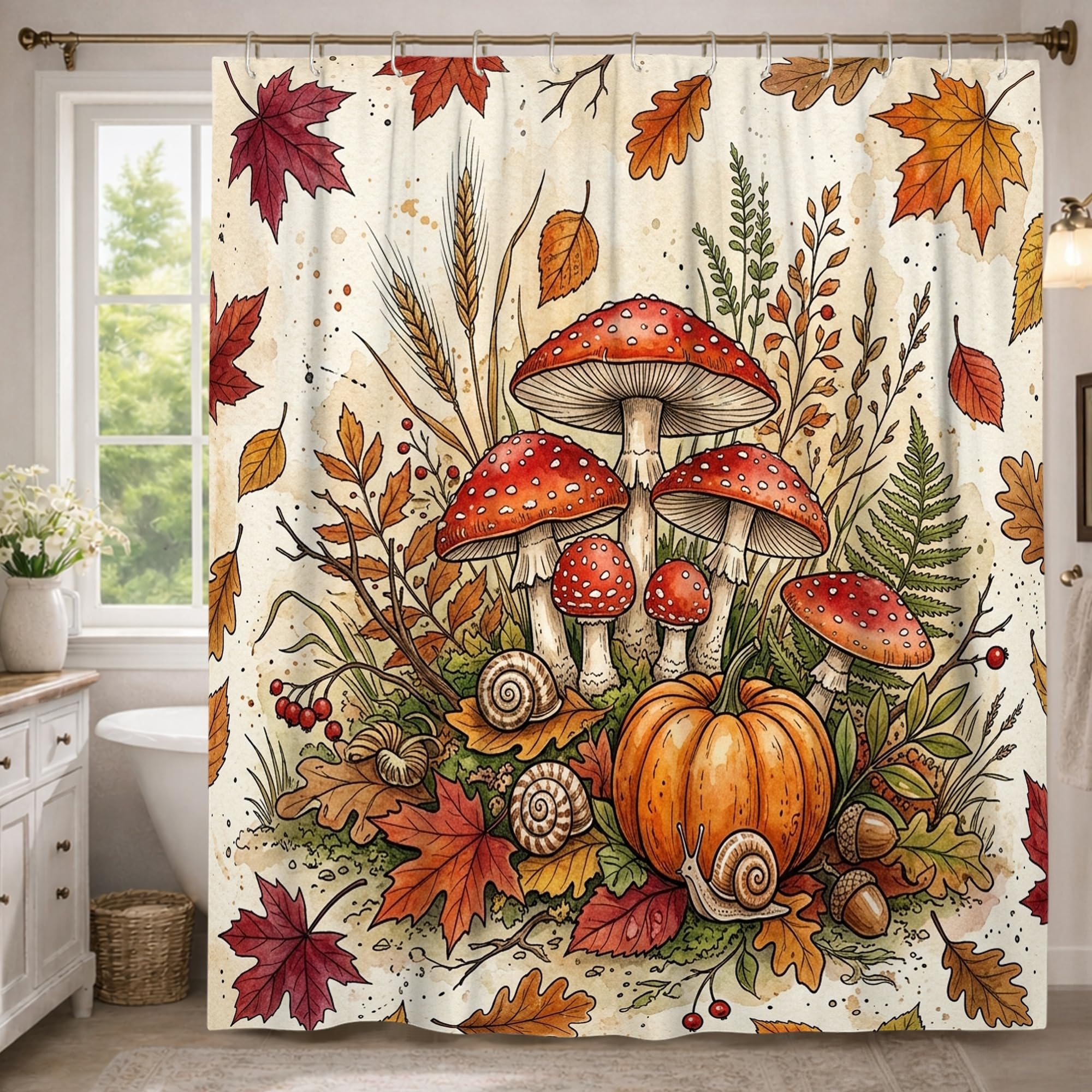 Rideau de douche extra long champignon rustique 183x243cm lavable