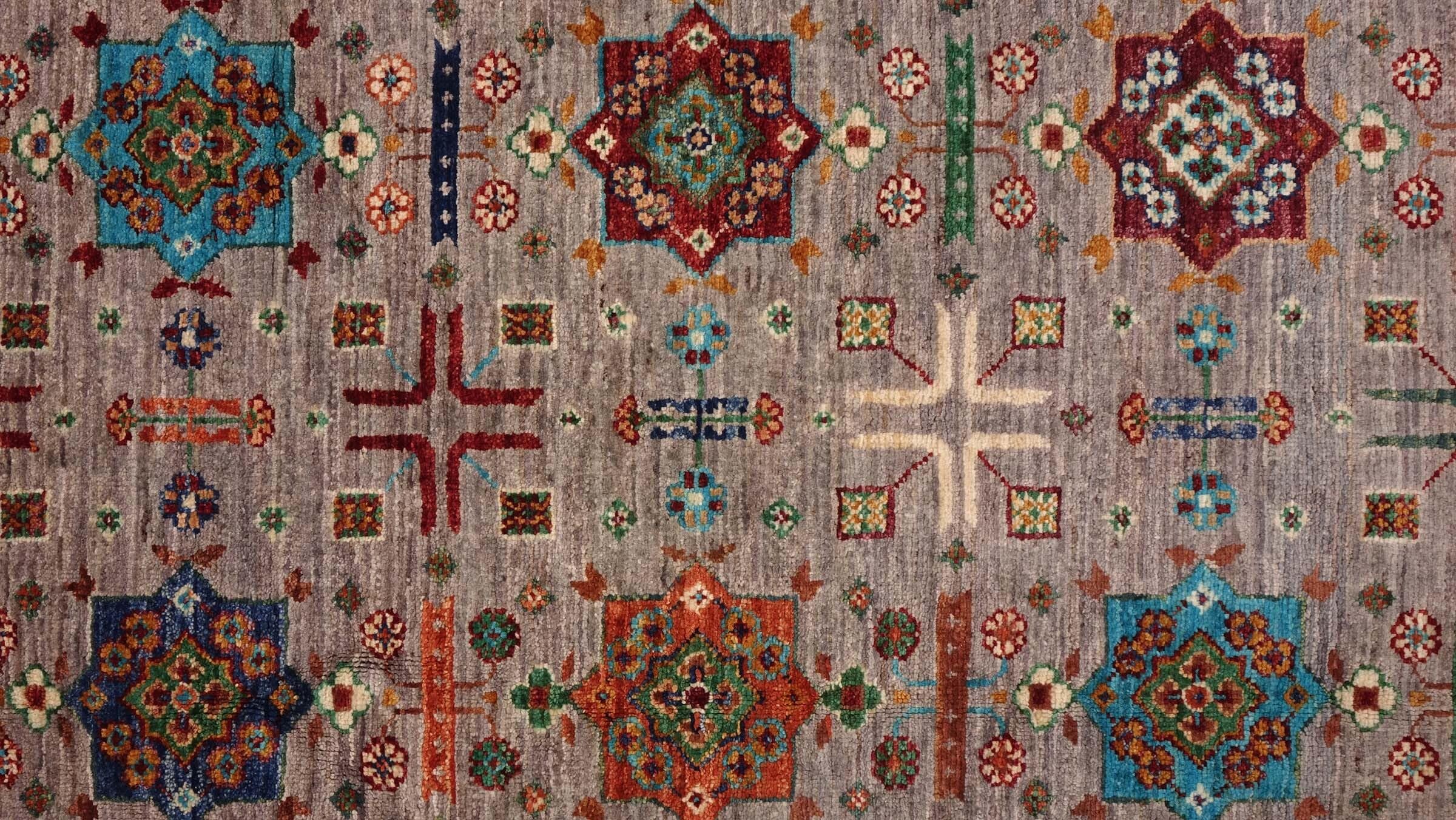 Waziri Teppich 150x200 Handgeknüpft Blau Umrandung Orientalisch UNIKAT Kurzflor