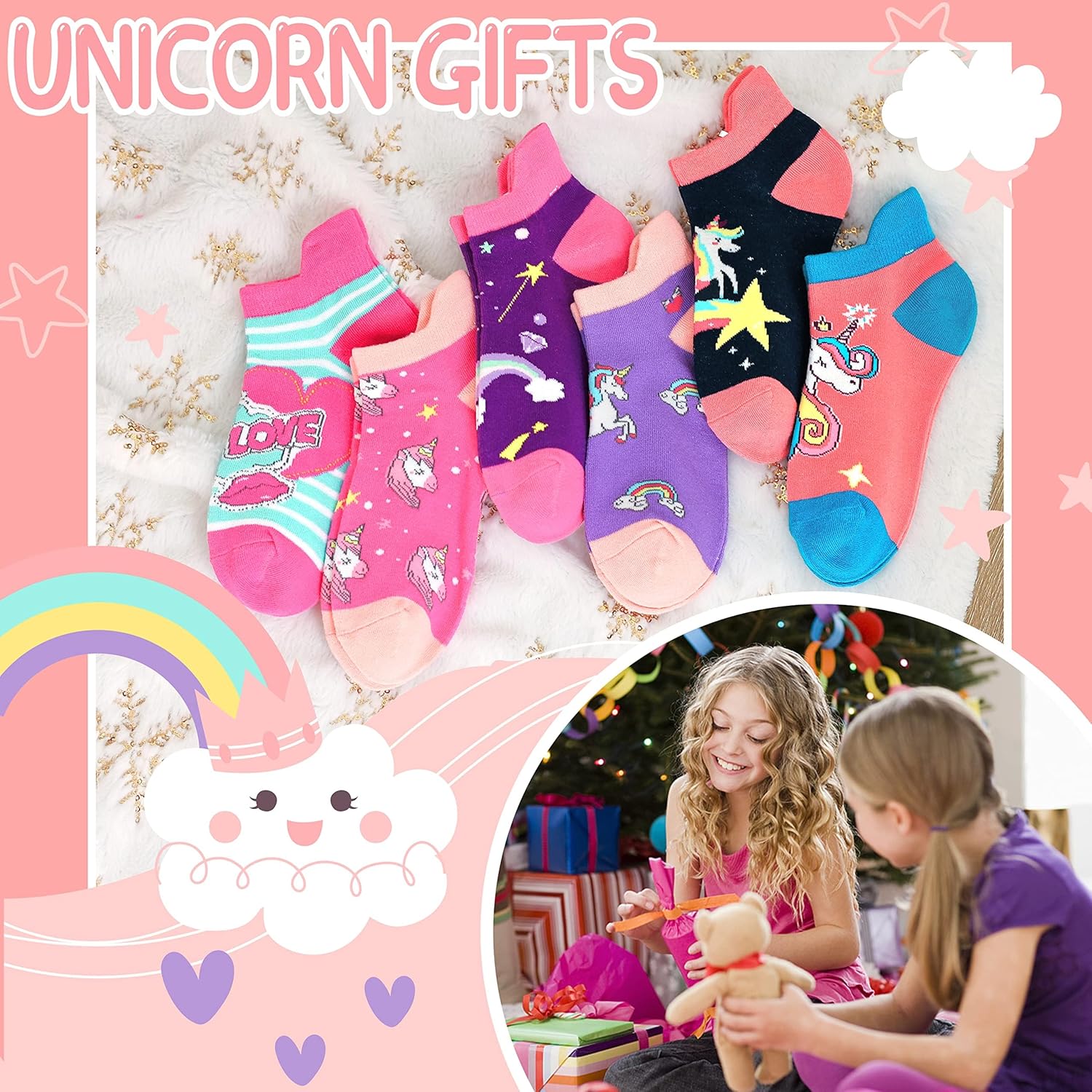 Anlisim Kids Girls Toddler Unicorn Ankle No Show Socks Fashion Novelty Cotton Silly Socks 6 Pairs - Image 2