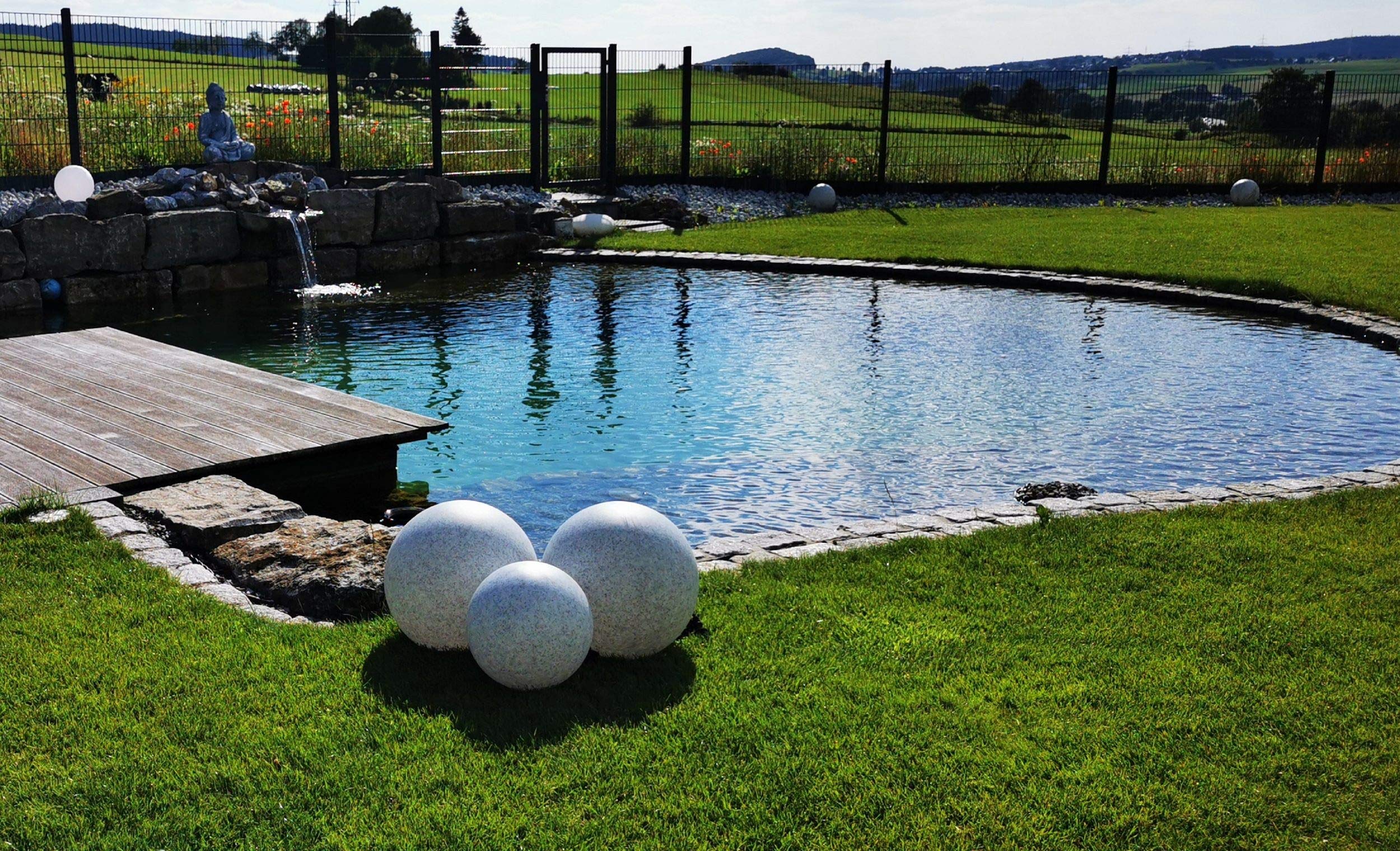 Trango 1er Set 400G IP65 Gartenkugel 40cm Ø in Granitstein-Optik *NATURE* inkl. ca. 5 Meter IP44 Kabel mit 1x E27 Fassung, Kugelleuchte, Gartenleuchte, Leuchtkugel, Außenleuchte ohne Leuchtmittel